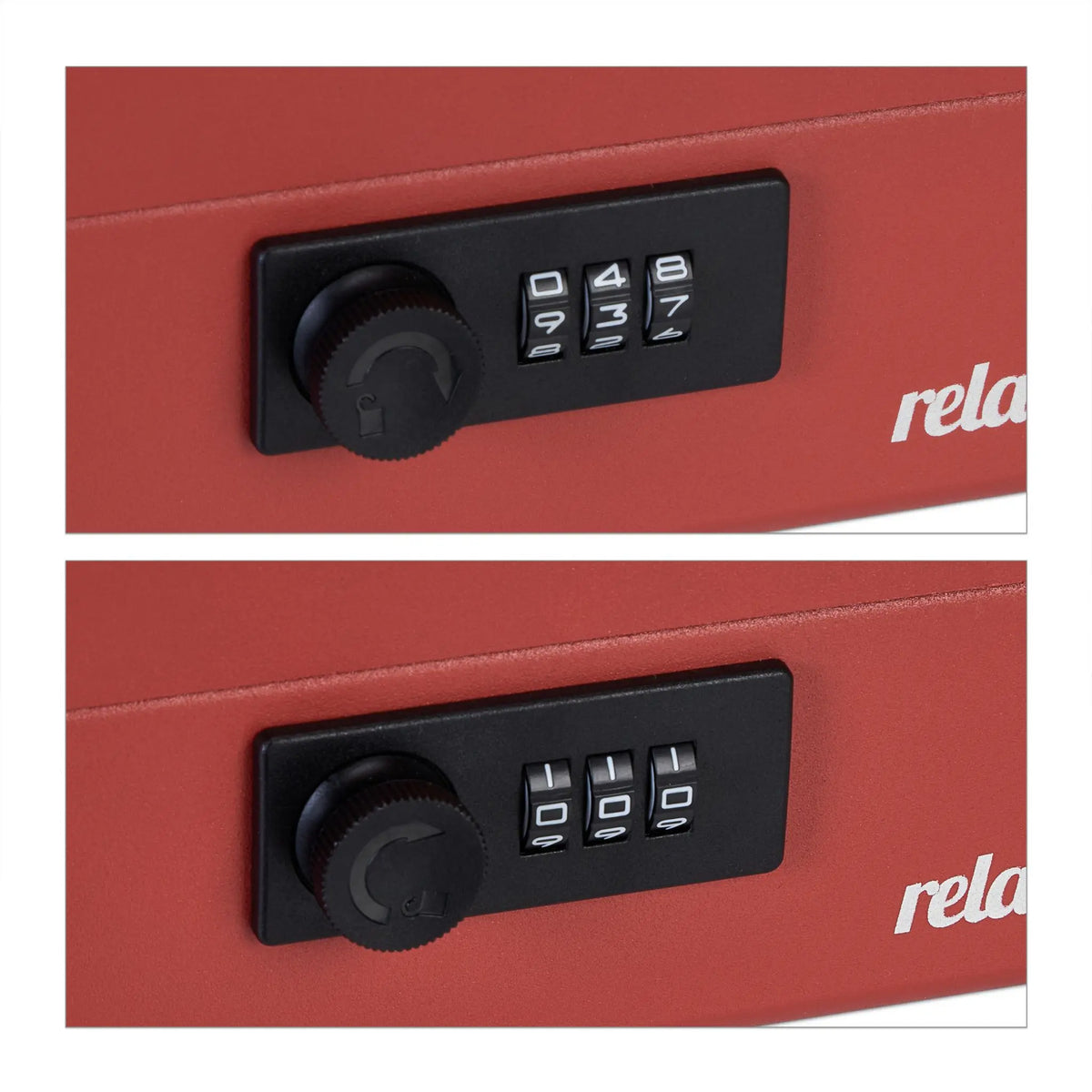 Geldkassette mit Zahlenschloss Rot-Schwarz-Silber von Relaxdays