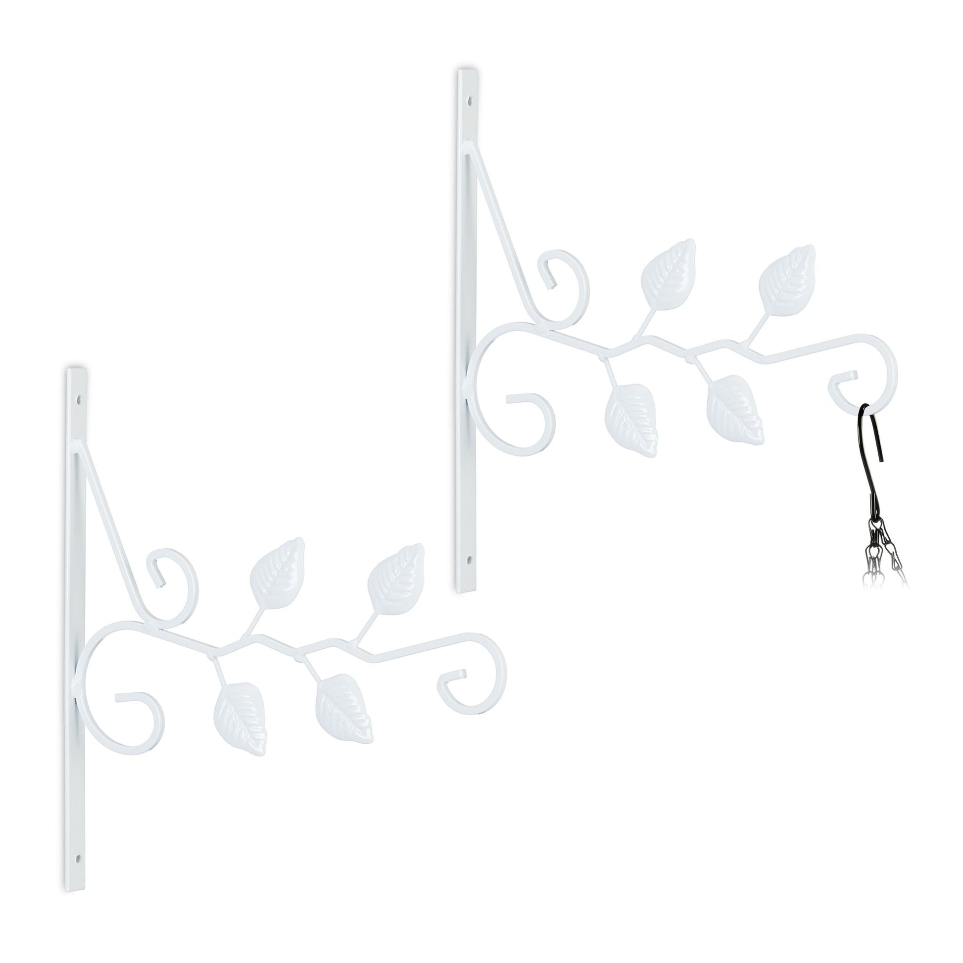 Blumenampelhalterung 2er-Set Blattmotiv Weiss von Relaxdays
