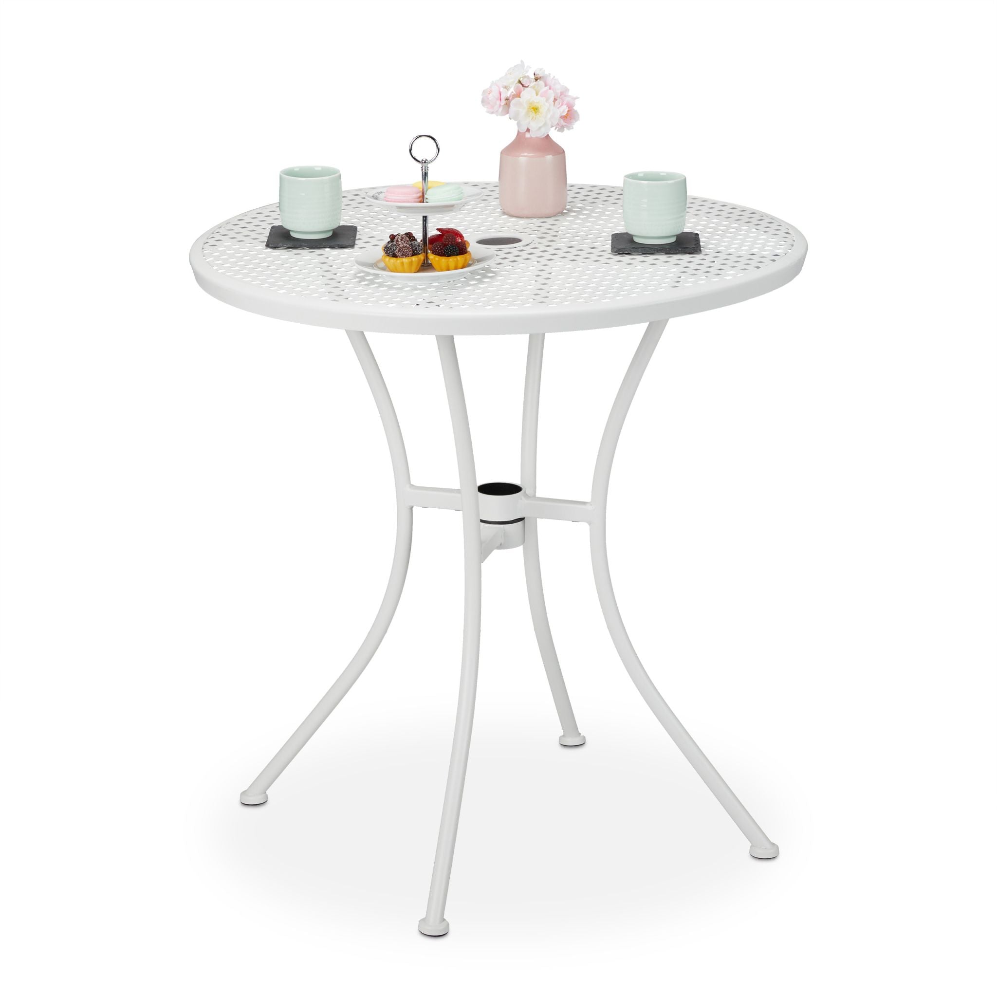 Gartentisch mit Schirmloch Weiss