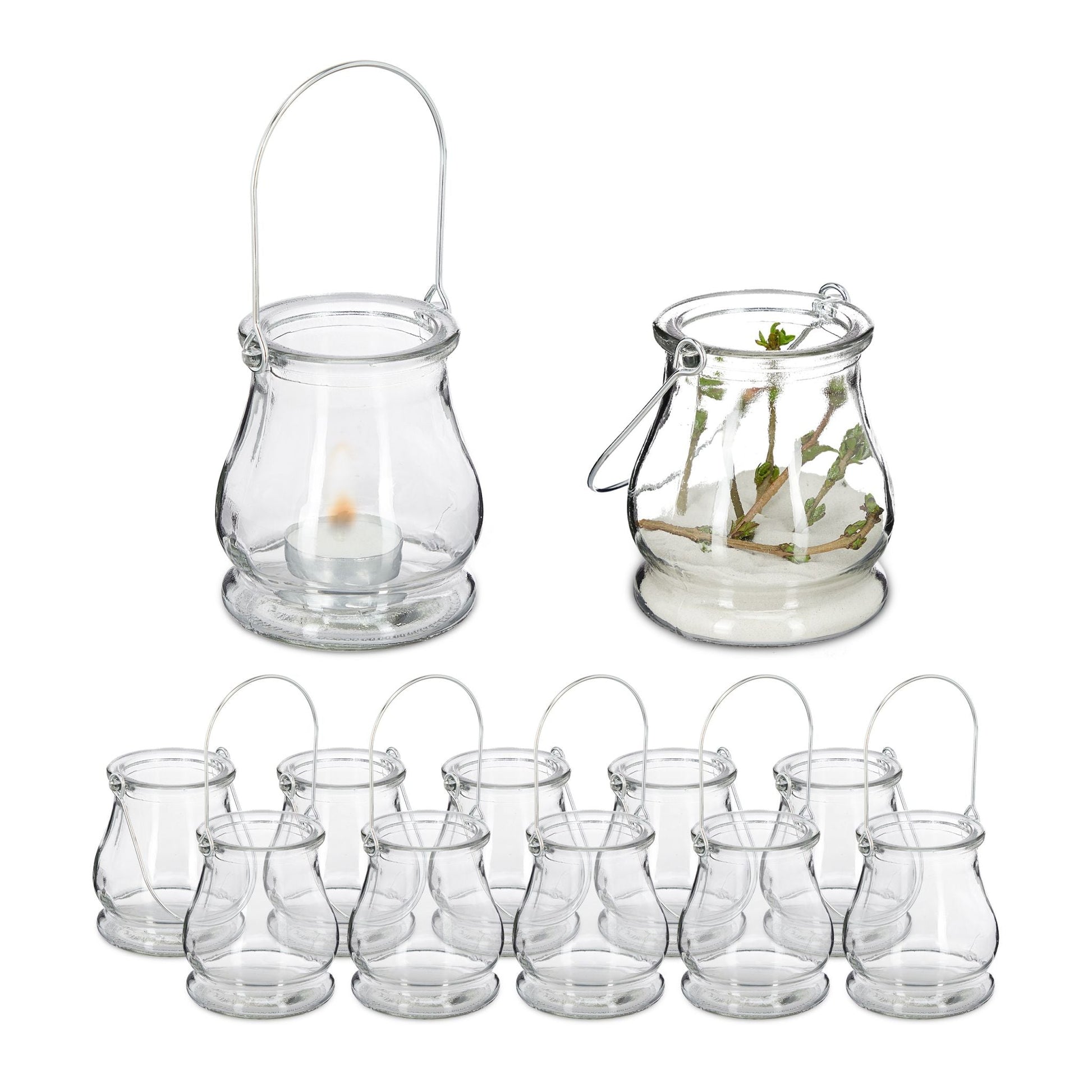 Transparentes Windlicht 12er-Set Silber-Transparent von Relaxdays