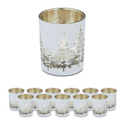 Teelichthalter Tannenbaum 12er-Set Weiss-Gold von Relaxdays