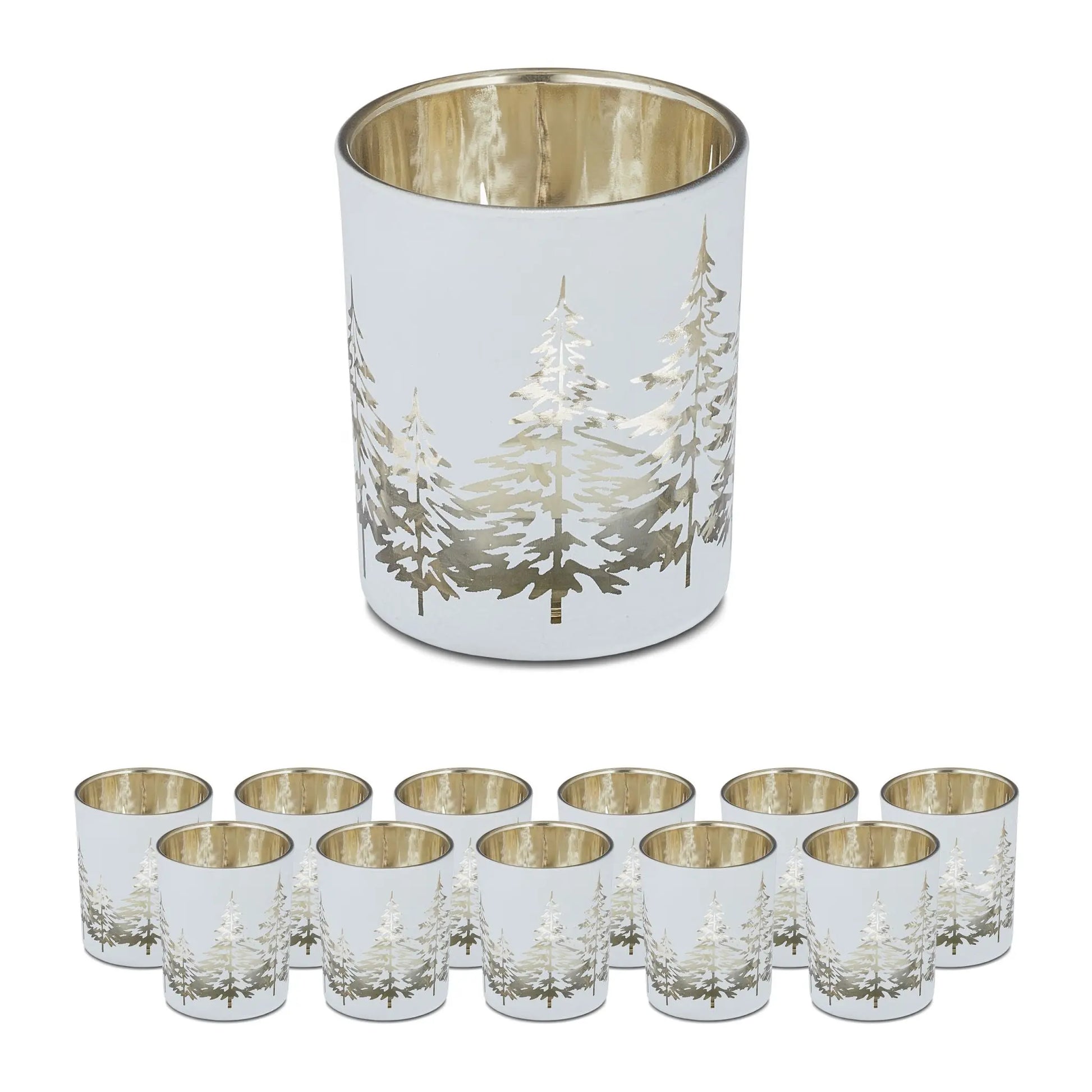 Teelichthalter Tannenbaum 12er-Set Weiss-Gold von Relaxdays