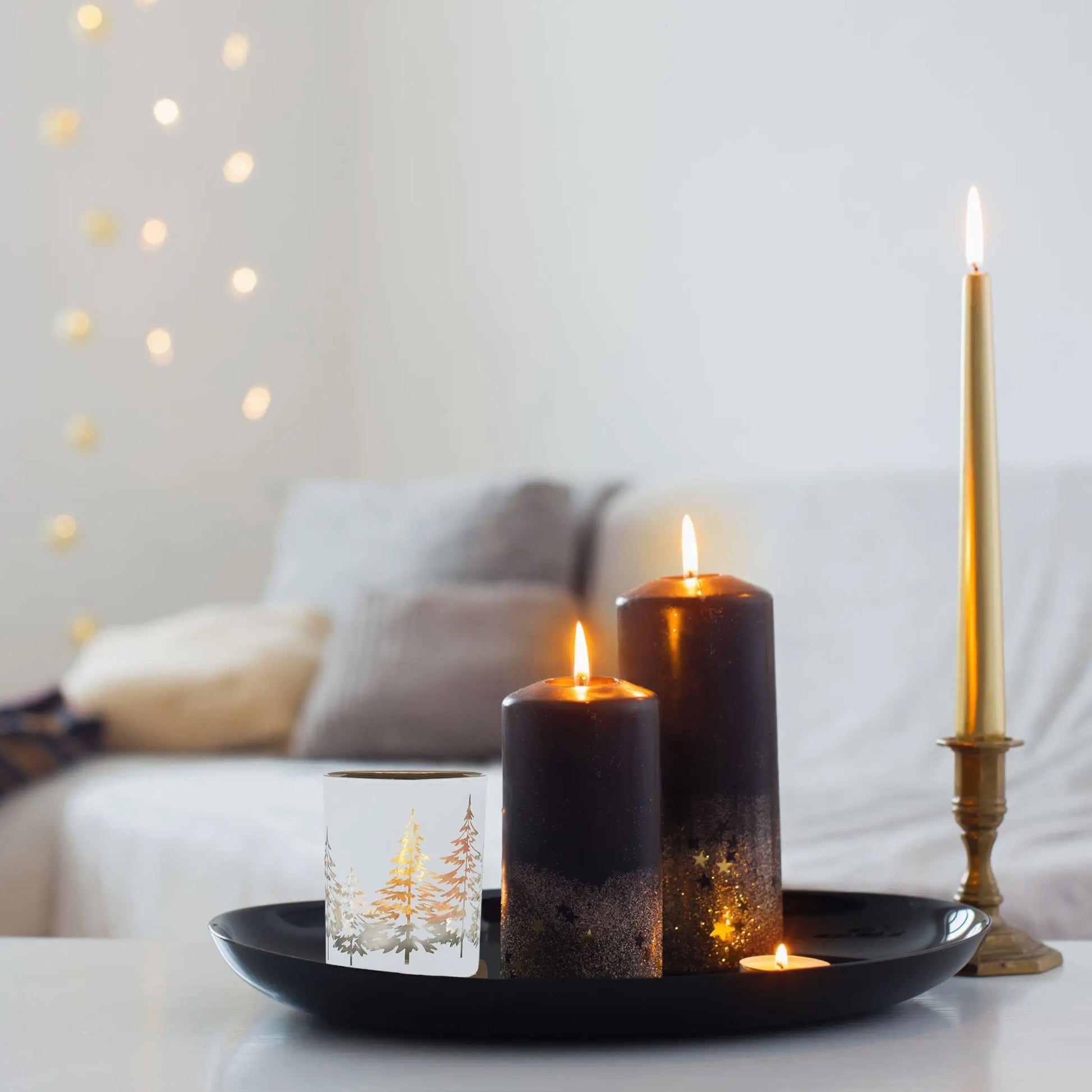 Teelichthalter Tannenbaum 12er-Set Weiss-Gold von Relaxdays