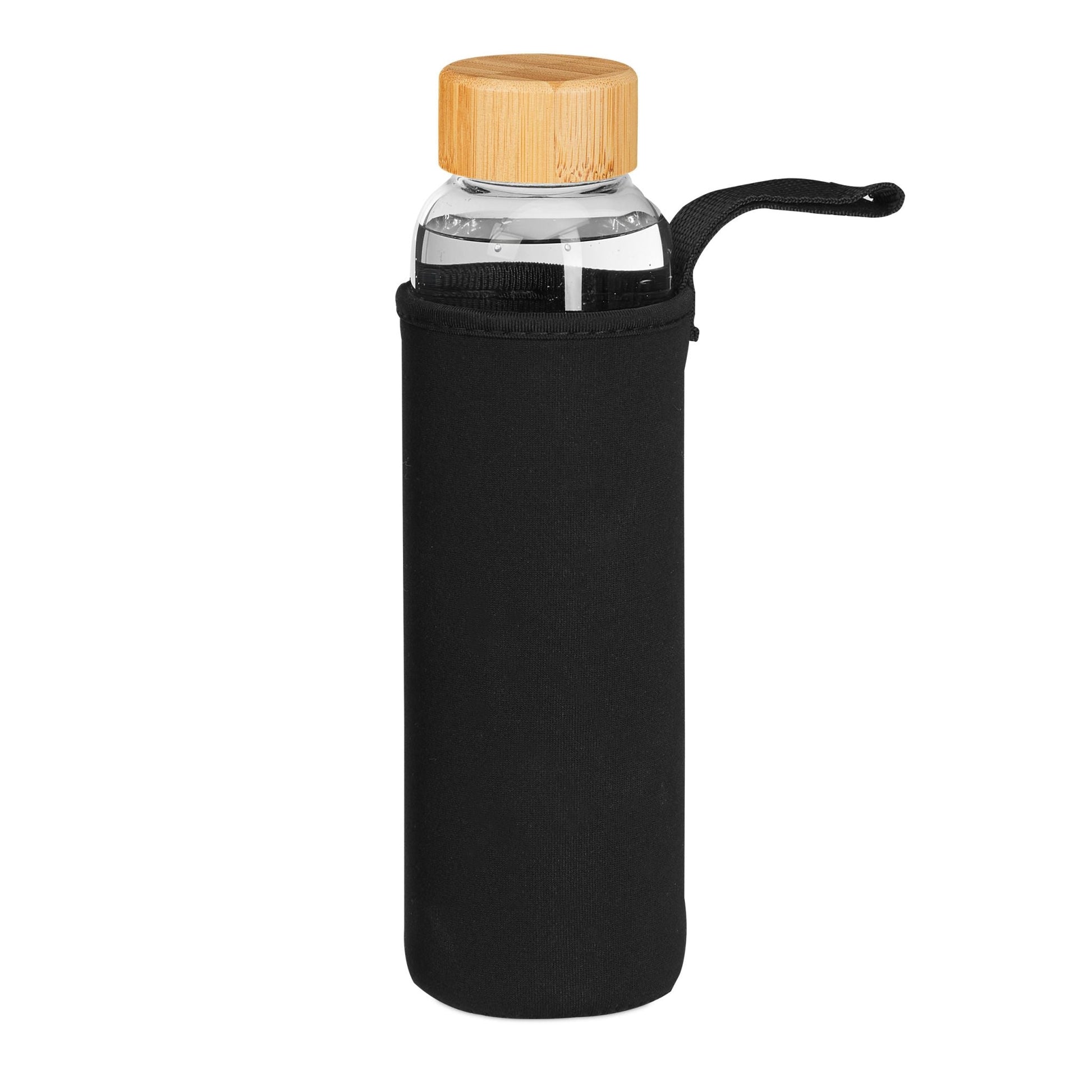 Trinkflasche mit Bambusdeckel 500ml 6er-Set Hellbraun-Schwarz-Transparent von Relaxdays
