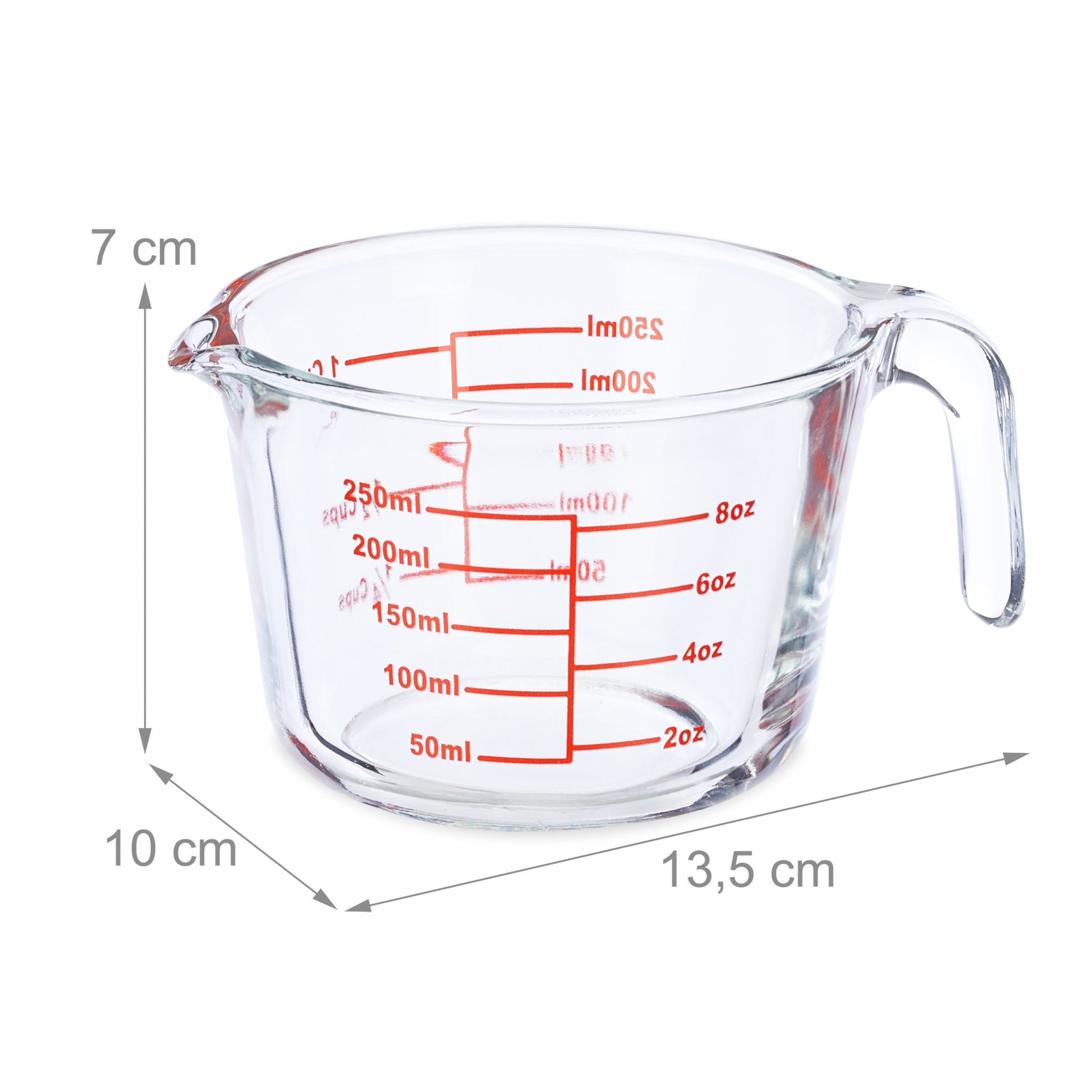 Messbecher Glas 250ml Rot-Transparent von Relaxdays