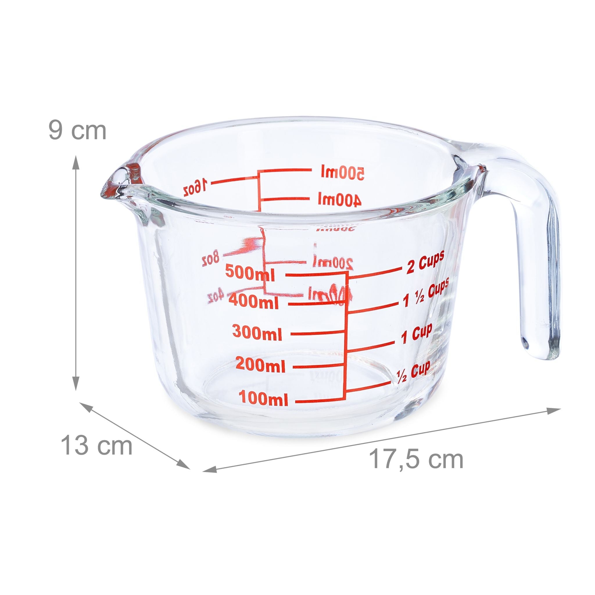 Messbecher Glas 500ml Rot-Transparent von Relaxdays