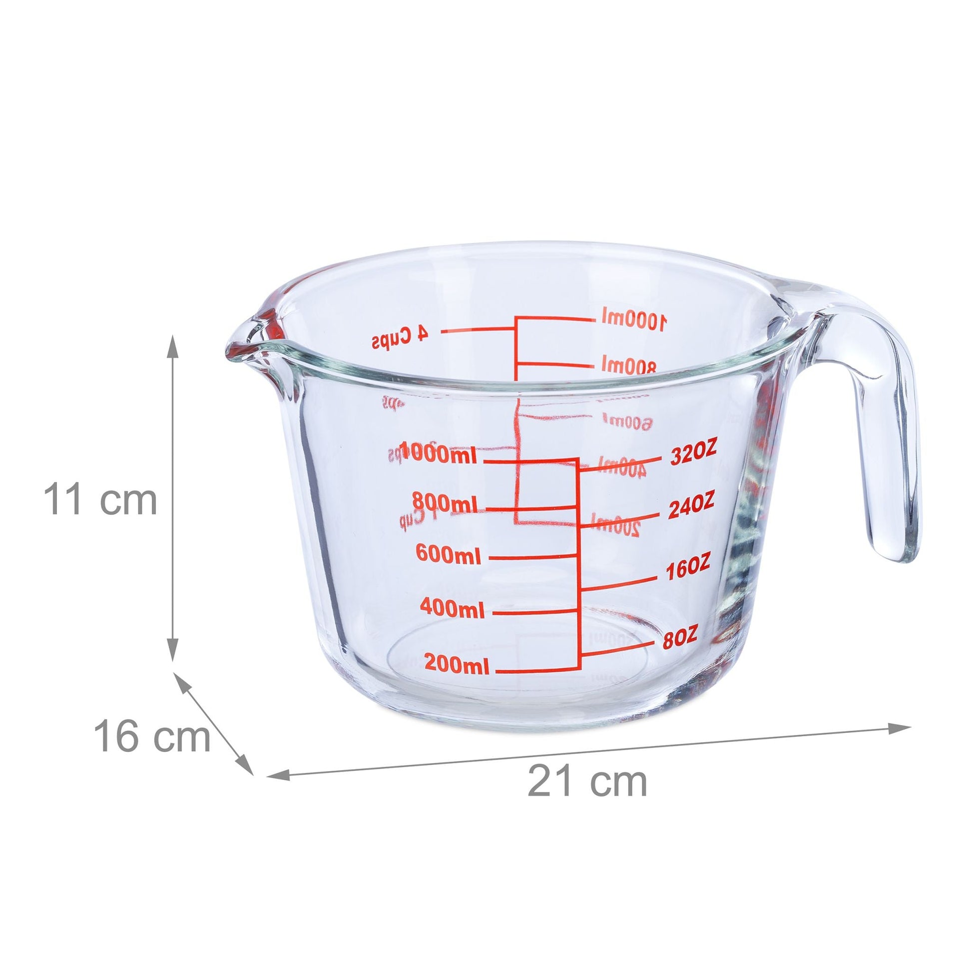 Messbecher Glas 1L Rot-Transparent von Relaxdays