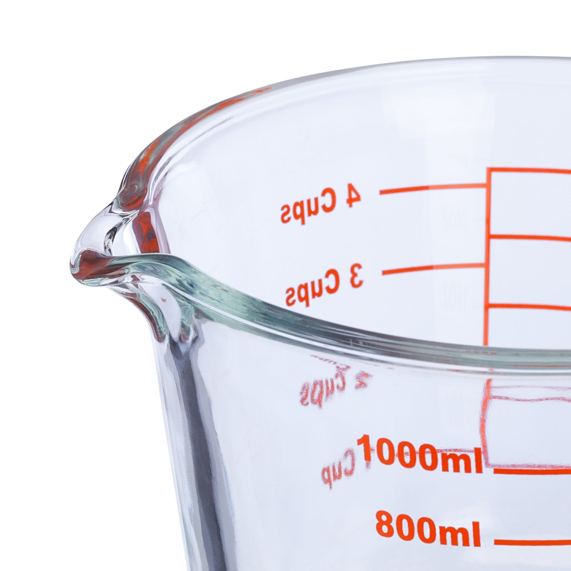 Messbecher Glas 1L Rot-Transparent von Relaxdays
