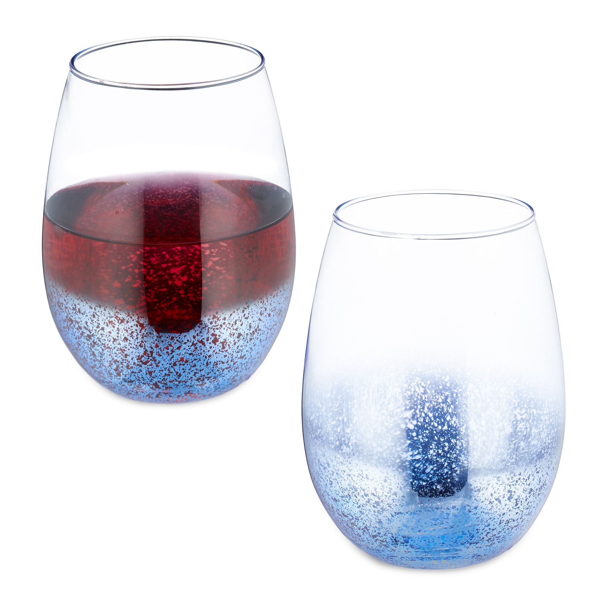 Weingläser ohne Stiel 2er-Set blau Blau-Silber-Transparent von Relaxdays