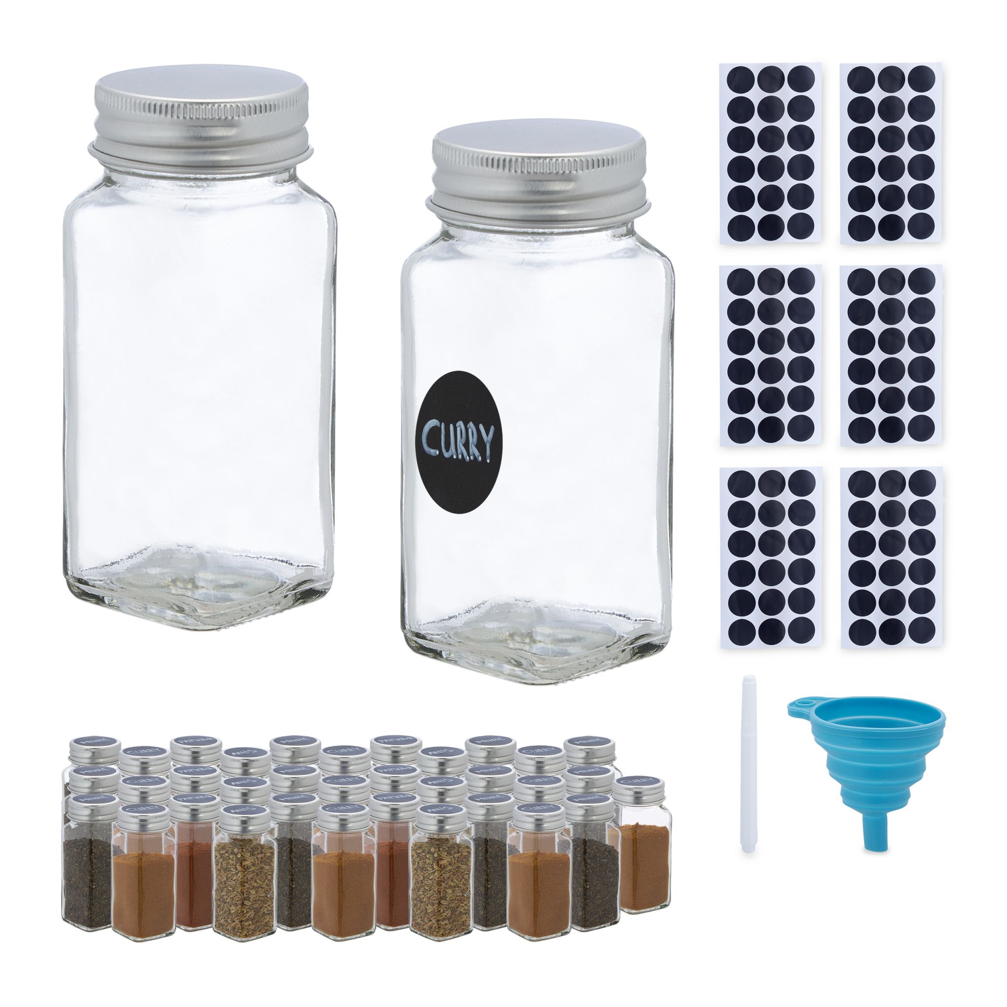 Gewürzgläser 36er-Set Silber-Transparent von Relaxdays