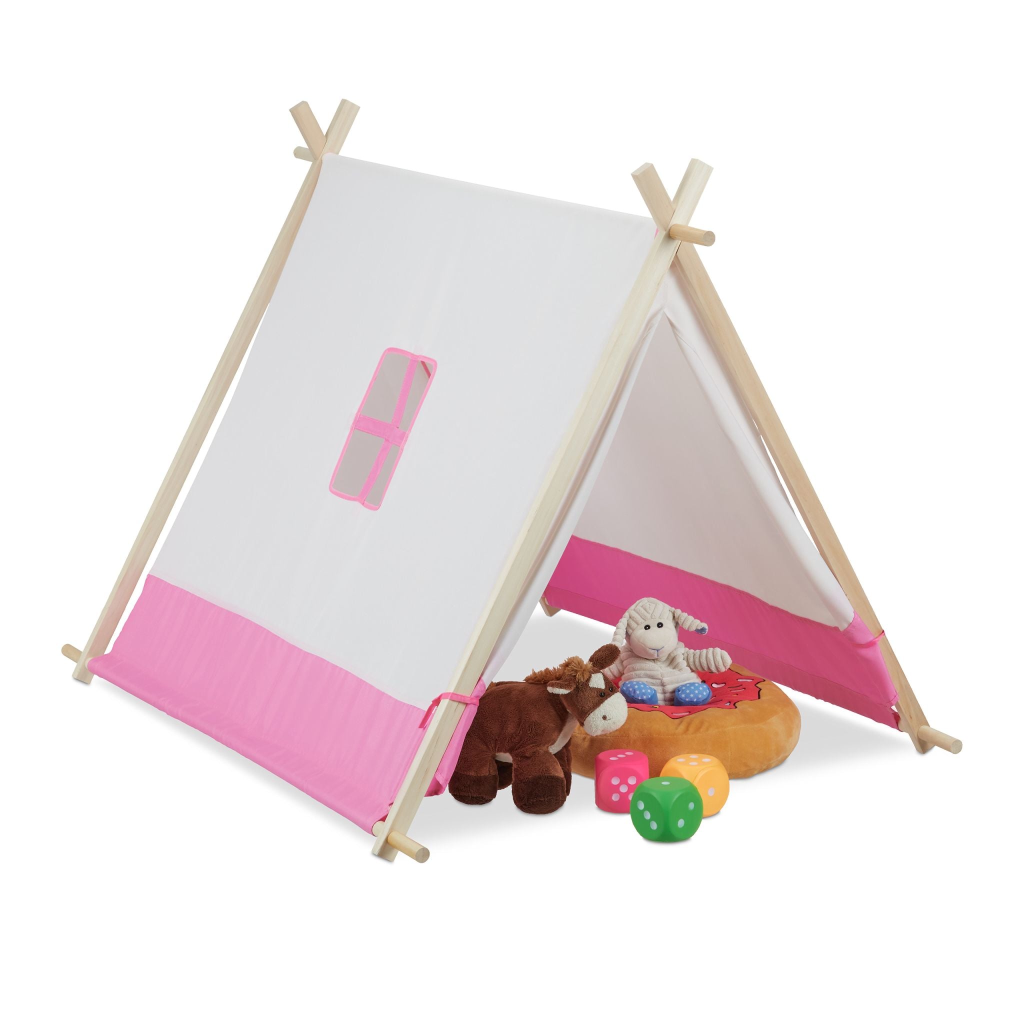 Tipi Zelt für Kinder Weiss-Hellbraun-Rosa von guteszeug.ch