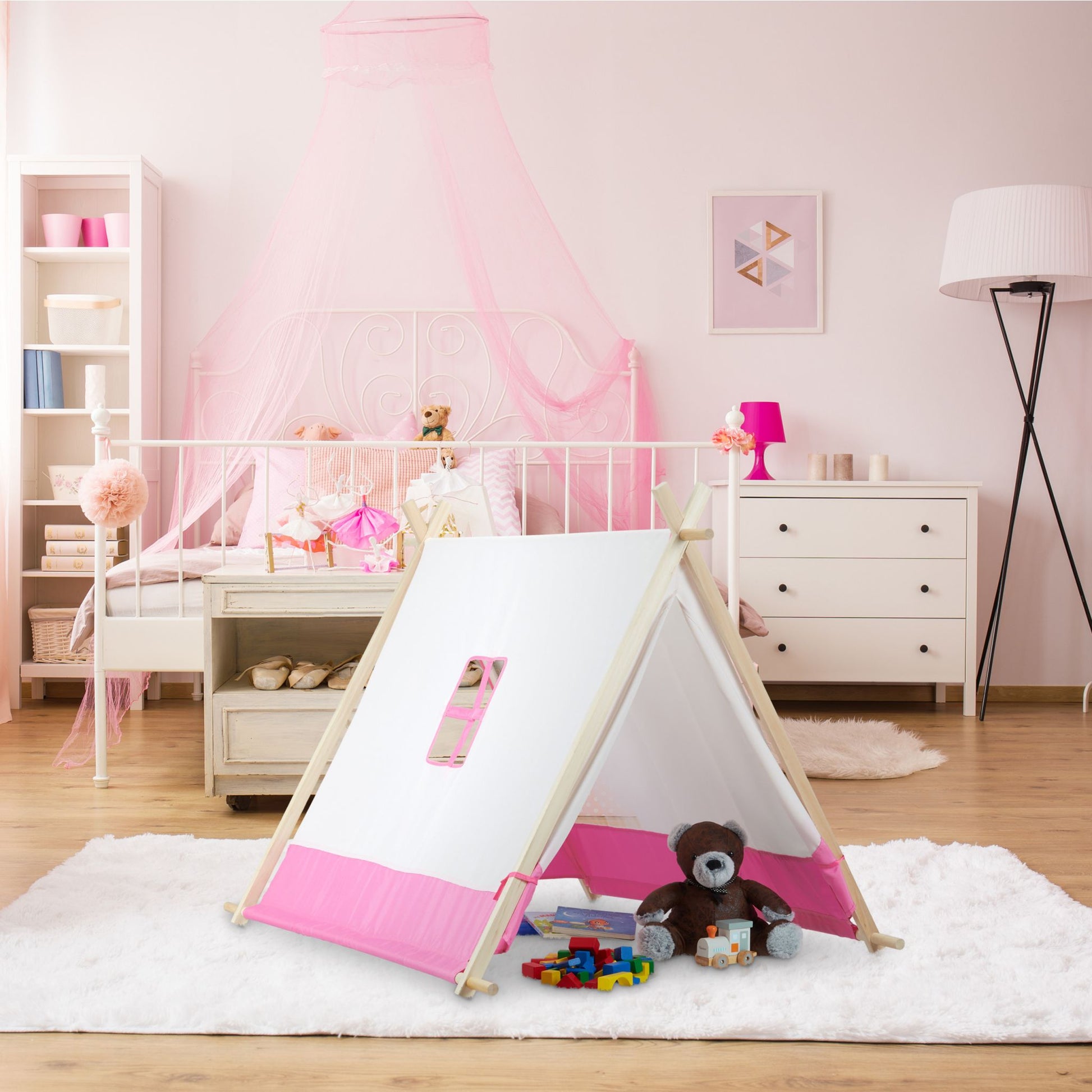 Tipi Zelt für Kinder Weiss-Hellbraun-Rosa von guteszeug.ch