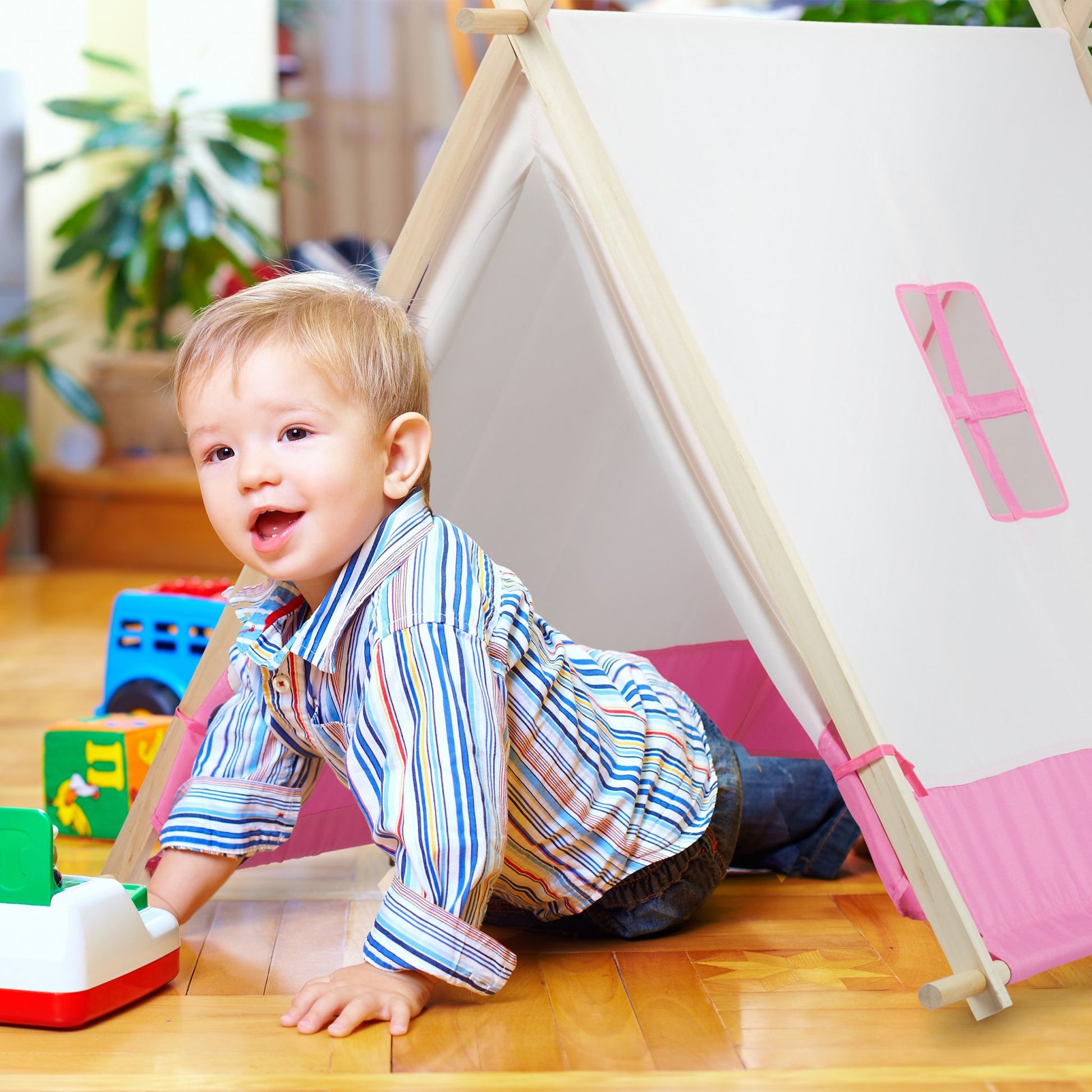 Tipi Zelt für Kinder Weiss-Hellbraun-Rosa von guteszeug.ch