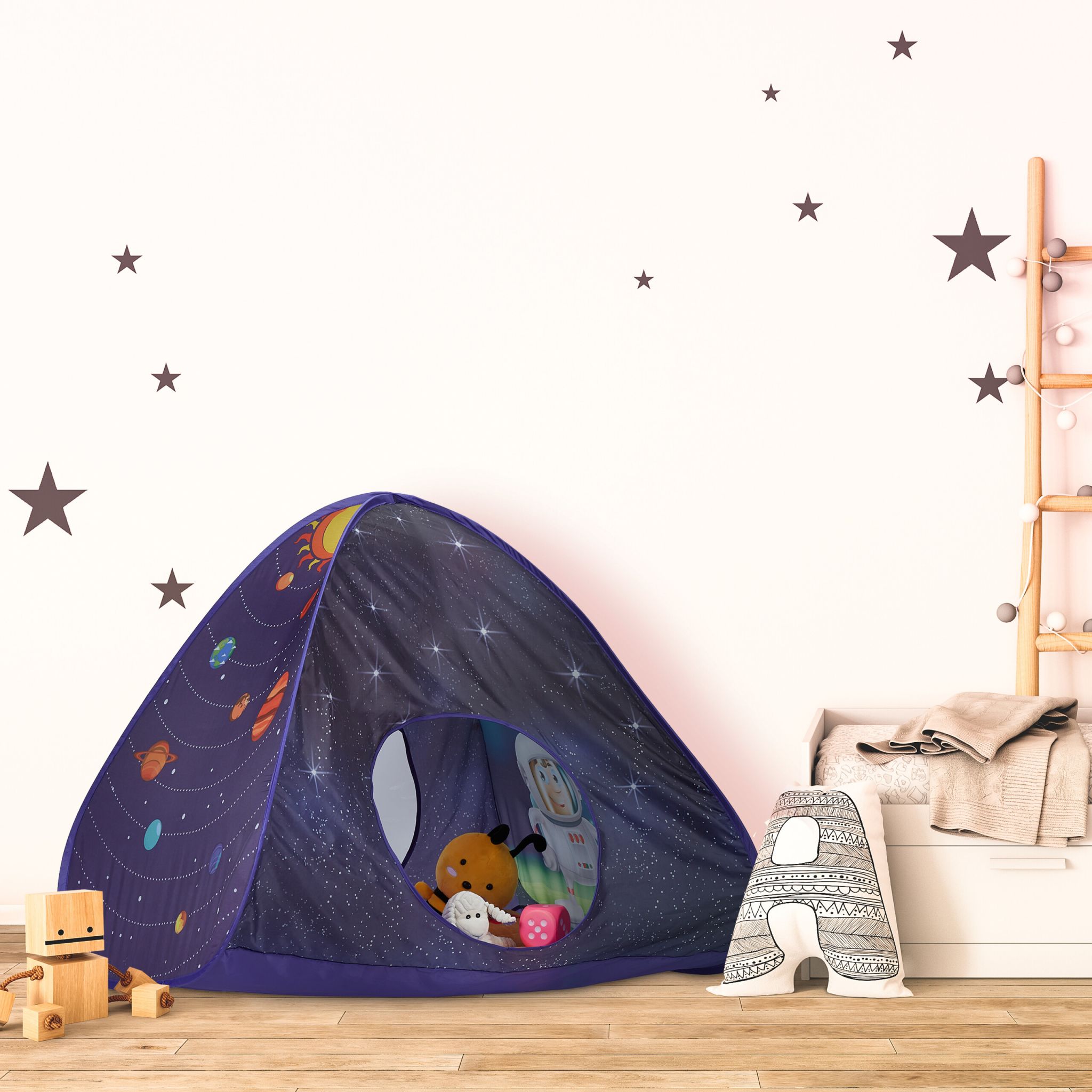 Pop Up Spielzelt Weltraum Weiss-Blau-Schwarz