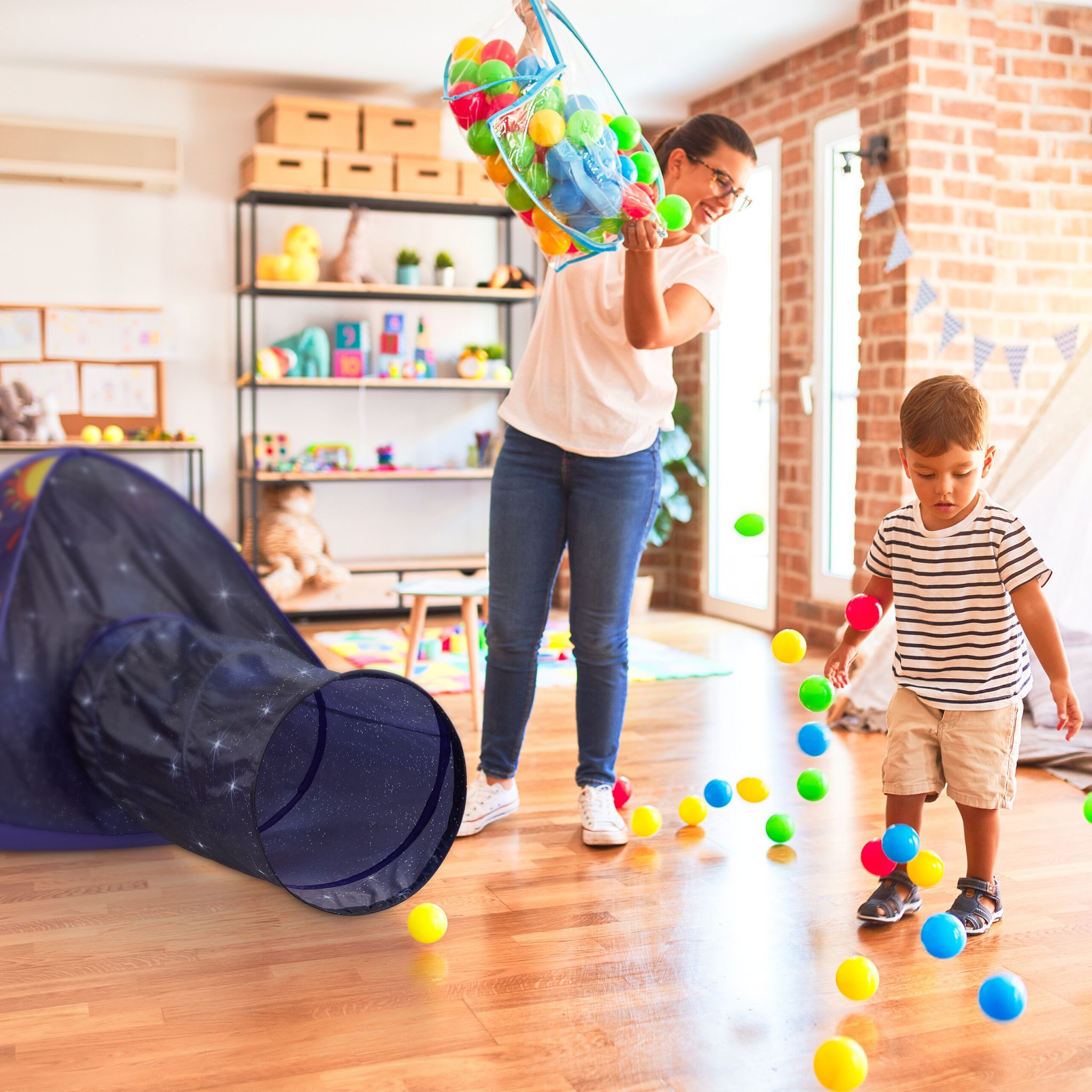 Pop Up Spielzelt Weltraum Weiss-Blau-Schwarz