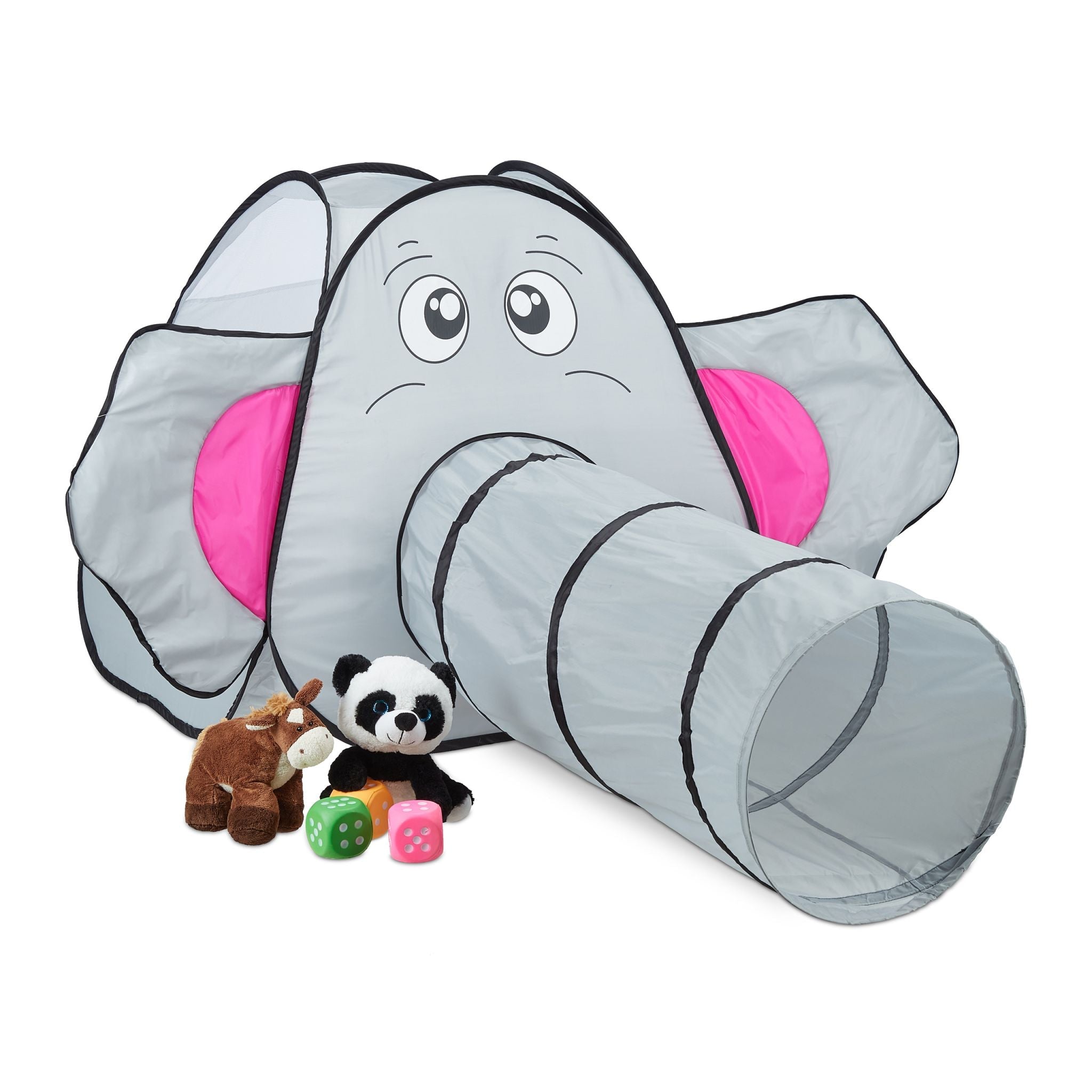 Pop Up Spielzelt Elefant Pink-Schwarz-Grau von guteszeug.ch
