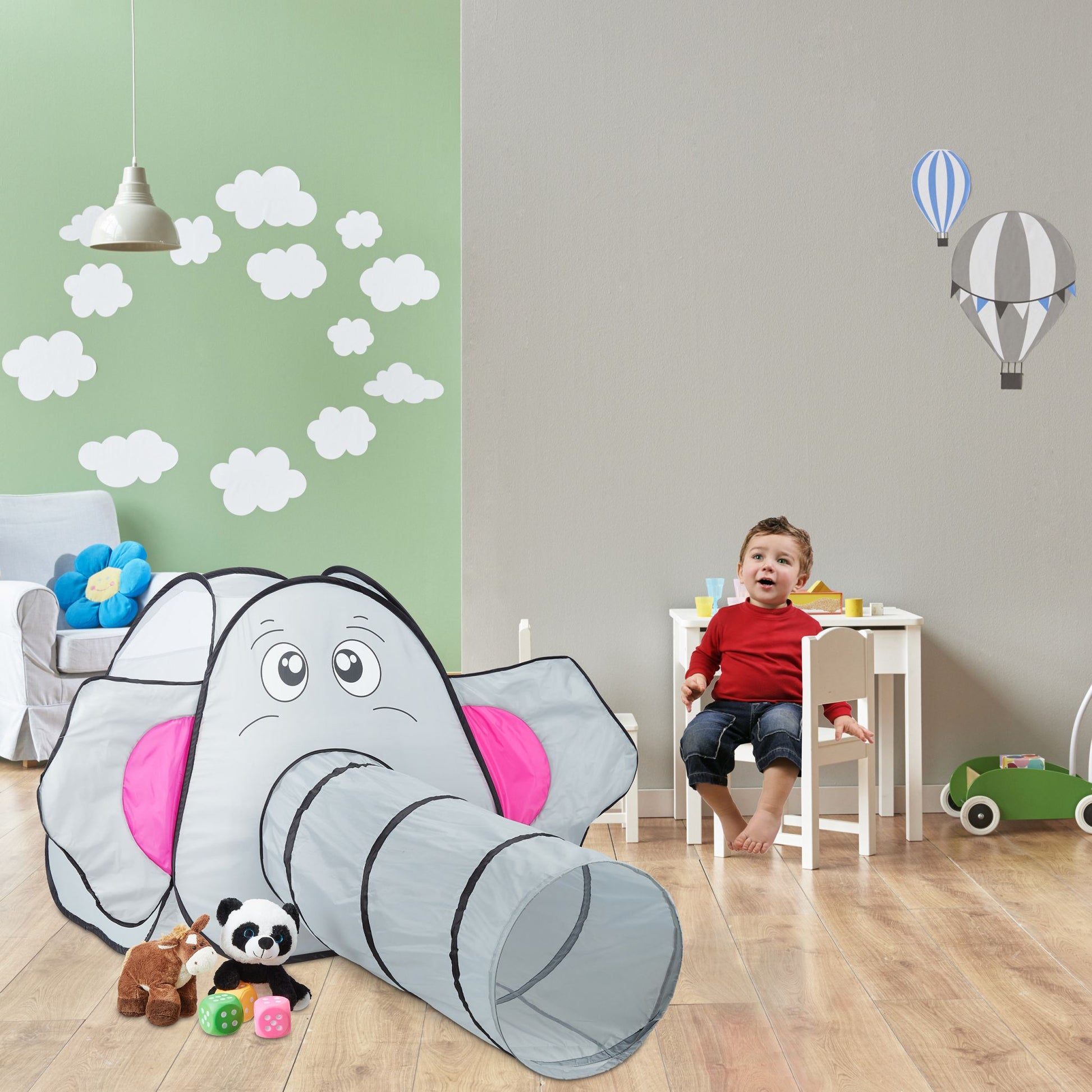 Pop Up Spielzelt Elefant Pink-Schwarz-Grau von guteszeug.ch