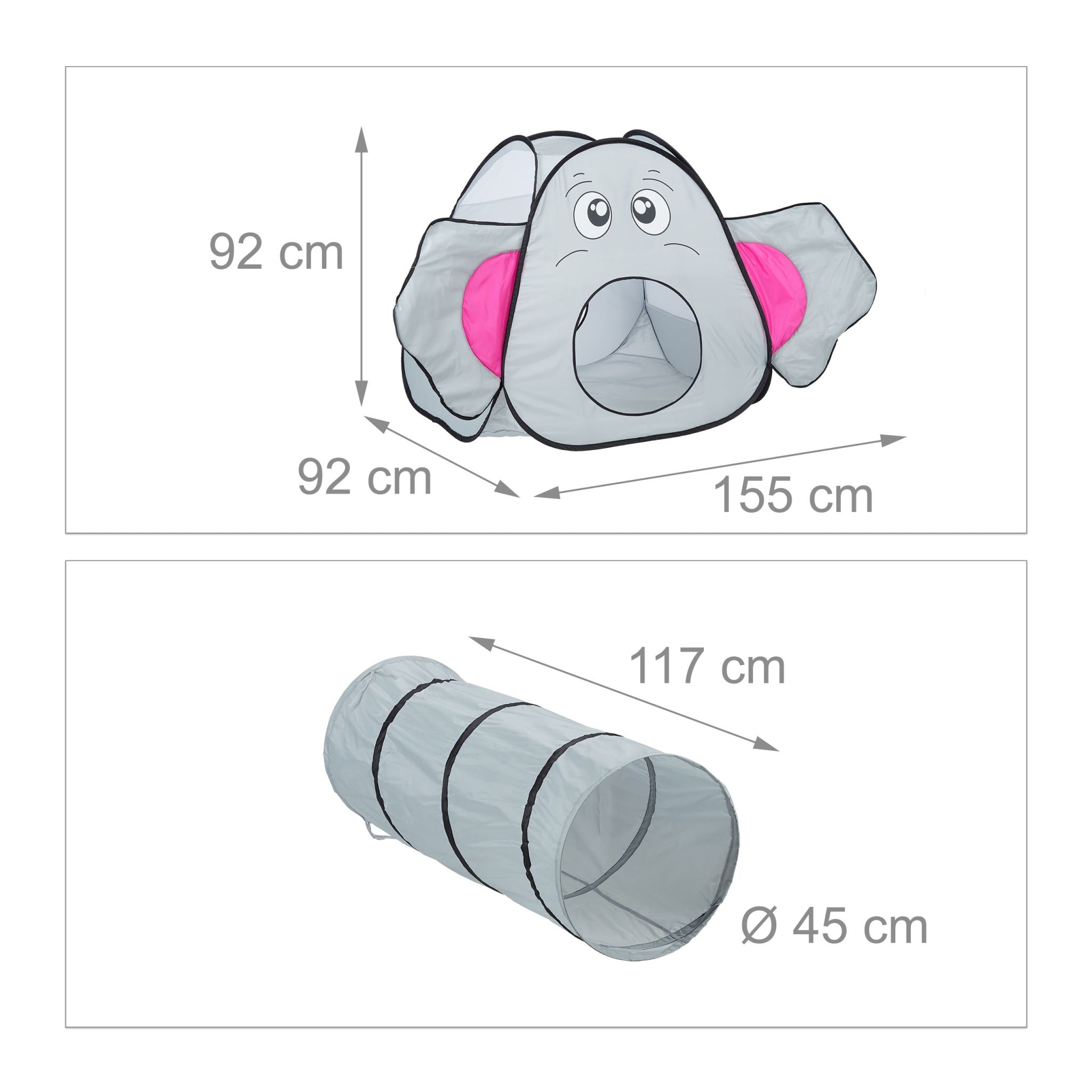 Pop Up Spielzelt Elefant Pink-Schwarz-Grau von guteszeug.ch