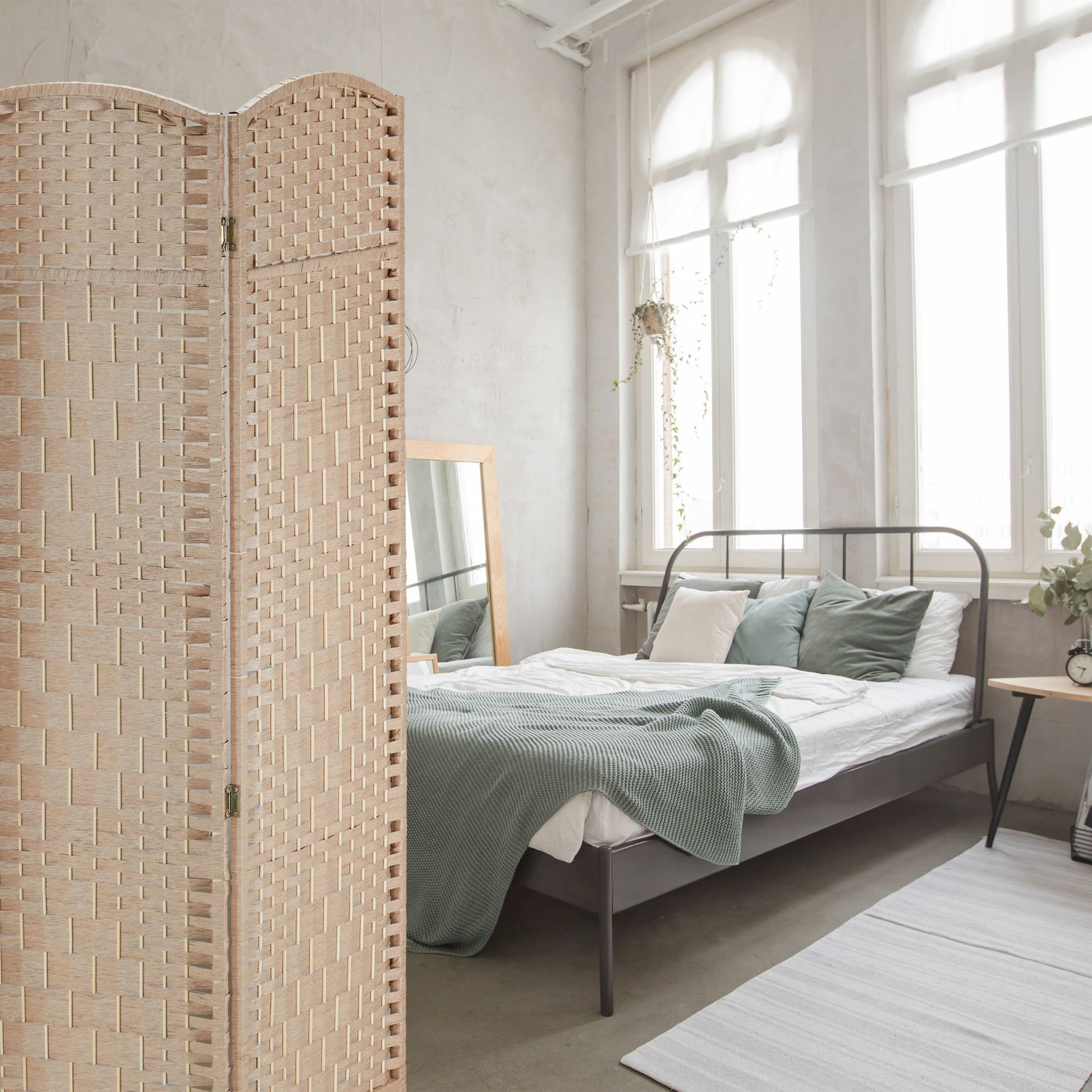 Paravent 4-teilig Hellbraun von Relaxdays