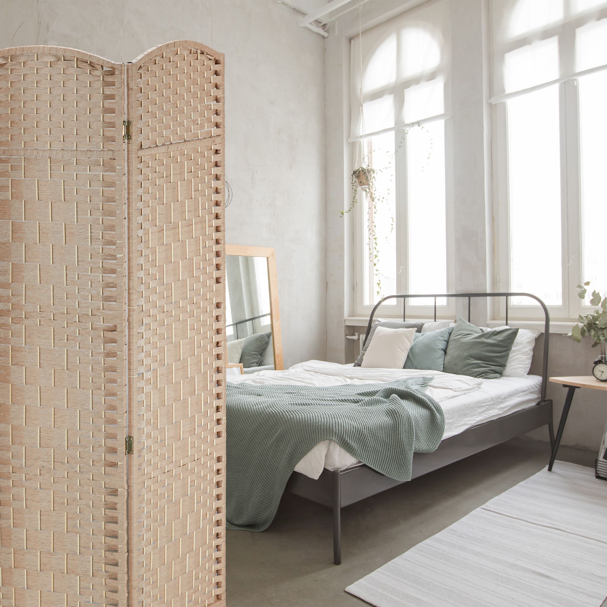 Paravent 4-teilig Hellbraun von Relaxdays