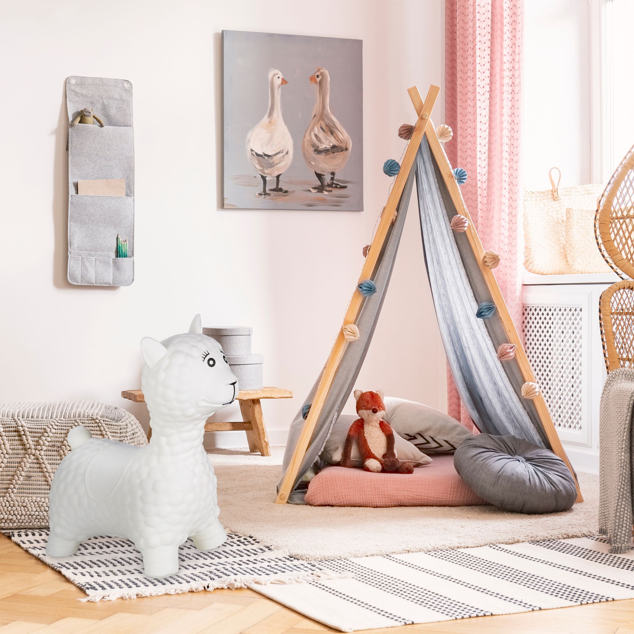 Hüpftier Lama Creme-Schwarz von Relaxdays