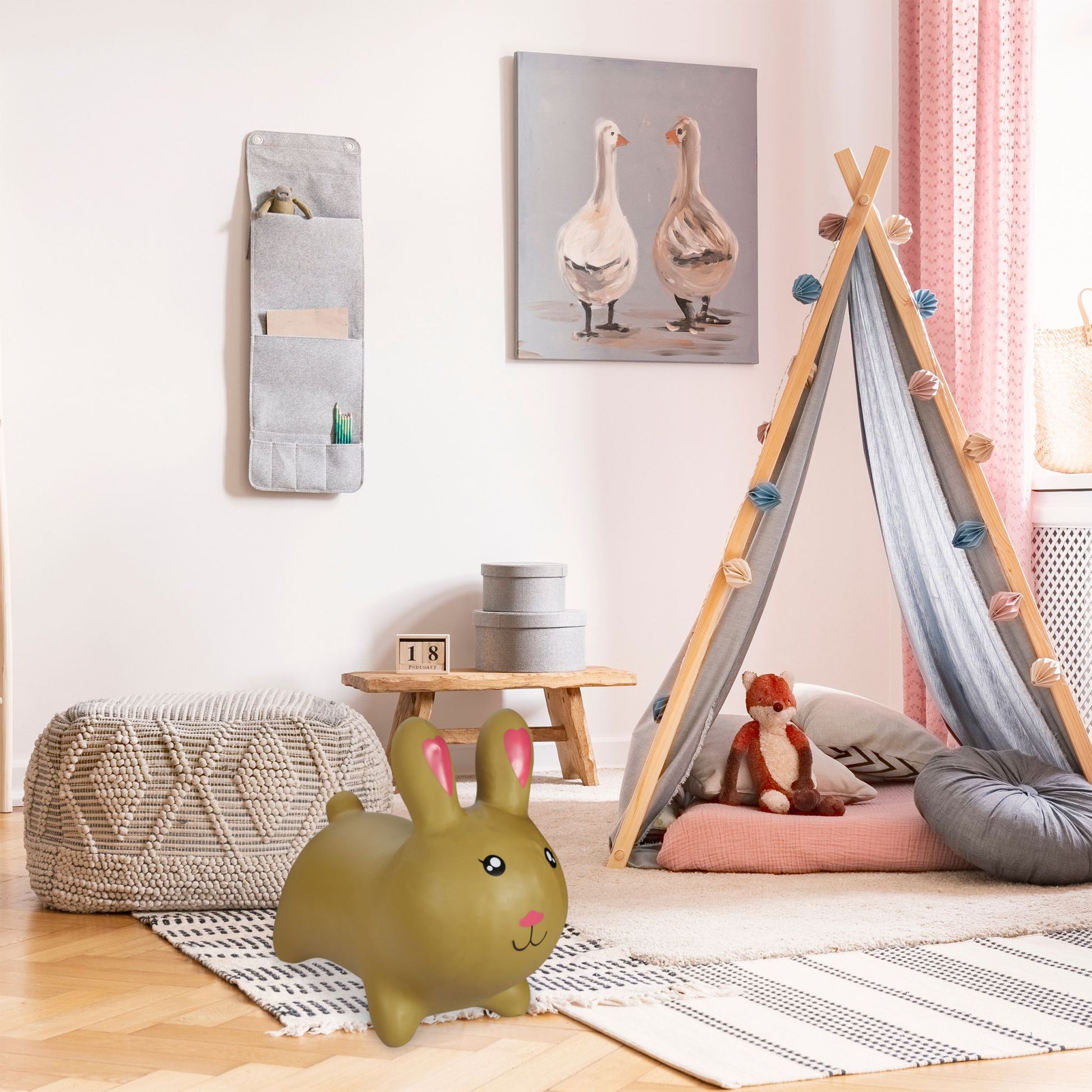 Hüpftier Hase Beige-Rosa-Schwarz von Relaxdays