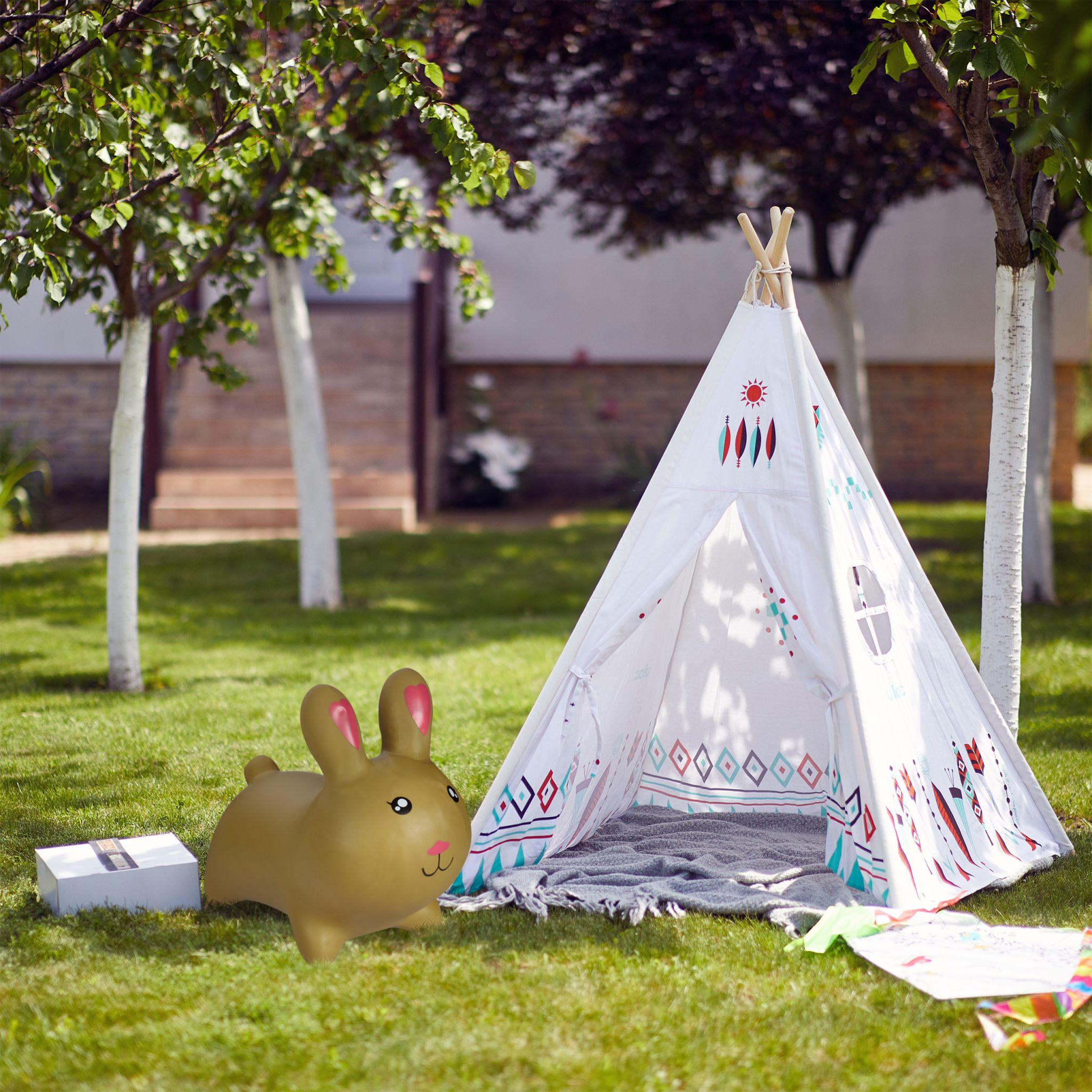 Hüpftier Hase Beige-Rosa-Schwarz von Relaxdays