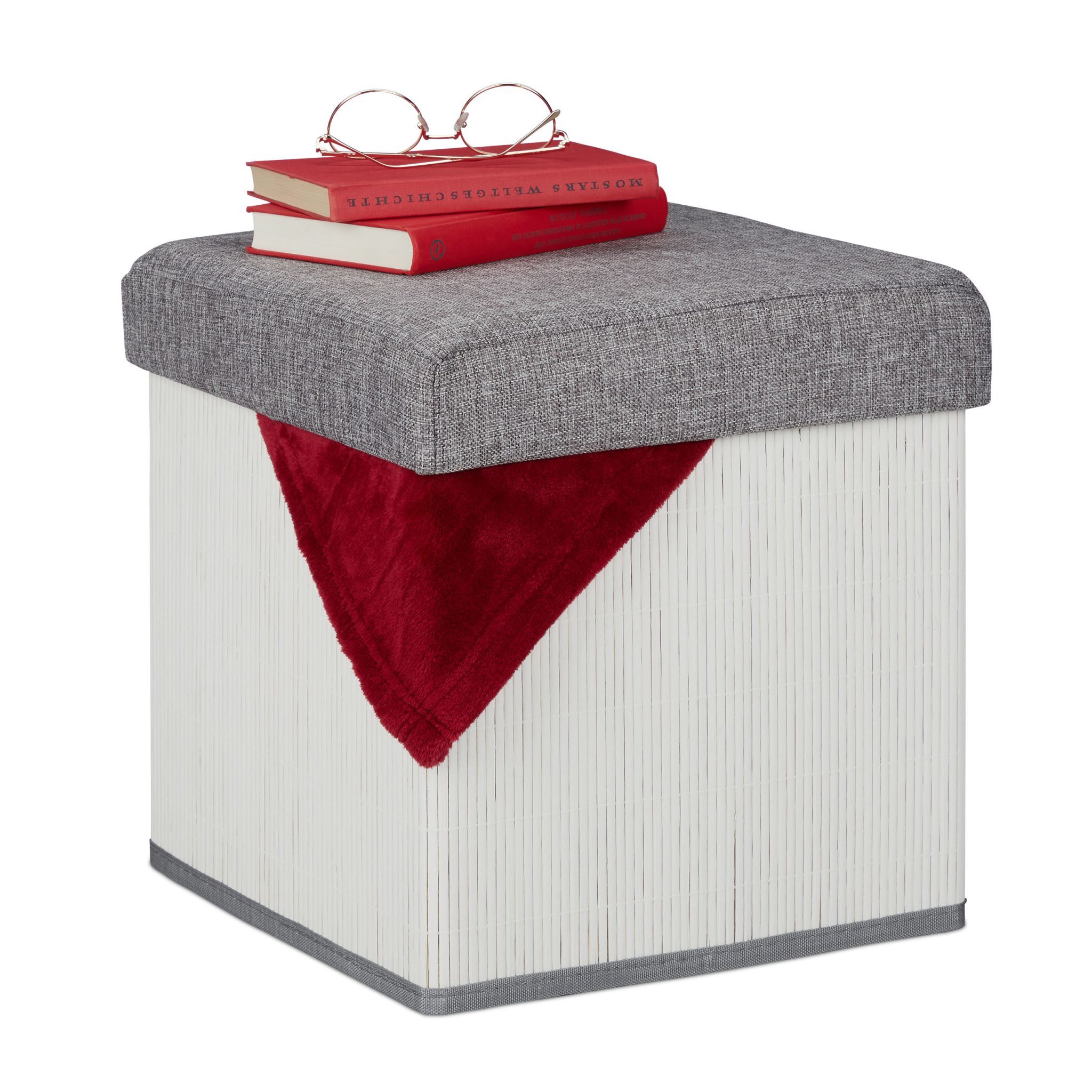 Sitzhocker mit Stauraum Weiss-Grau von Relaxdays