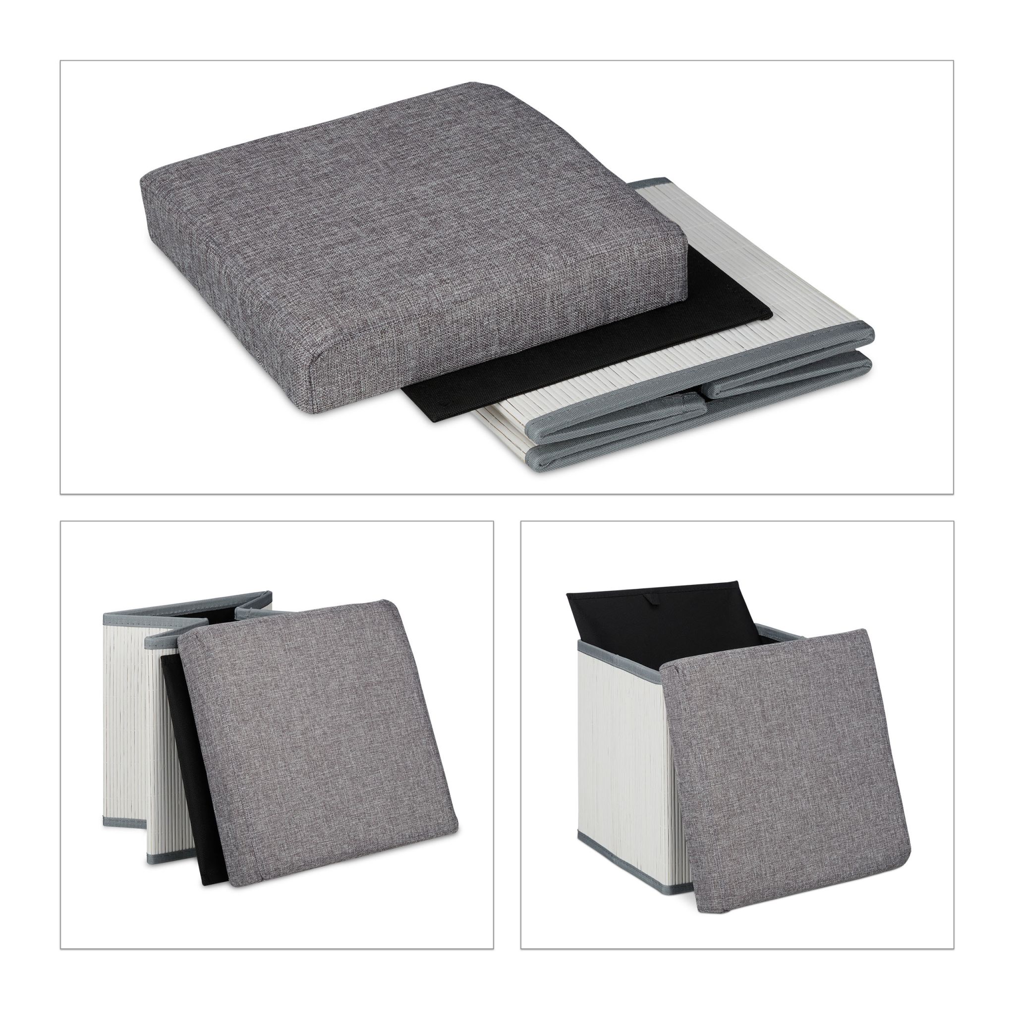 Sitzhocker mit Stauraum Weiss-Grau von Relaxdays