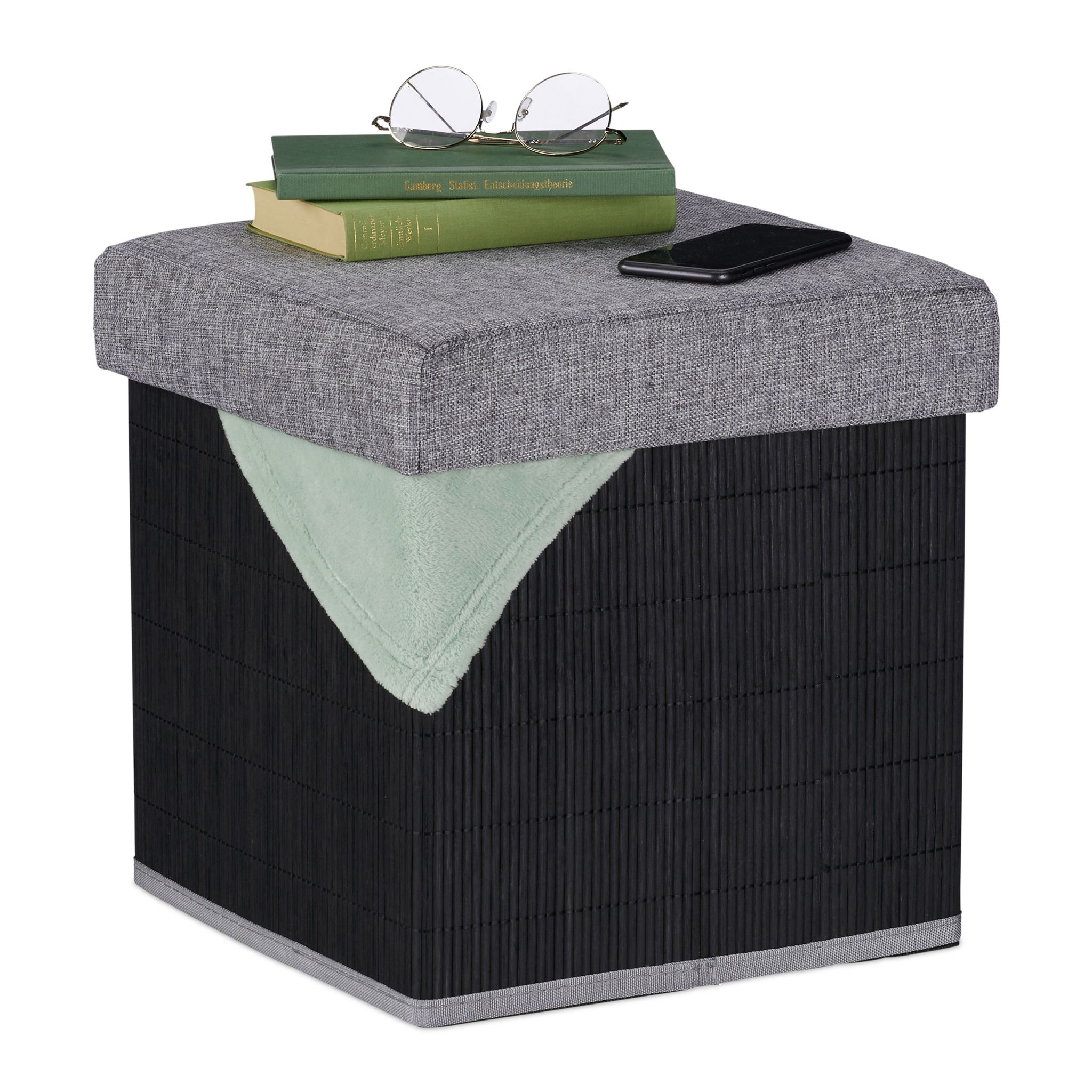Sitzhocker mit Stauraum Schwarz-Grau von Relaxdays