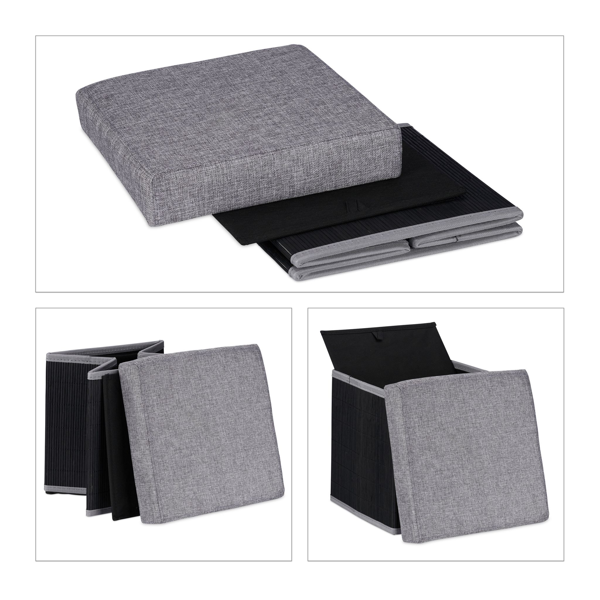 Sitzhocker mit Stauraum Schwarz-Grau von Relaxdays