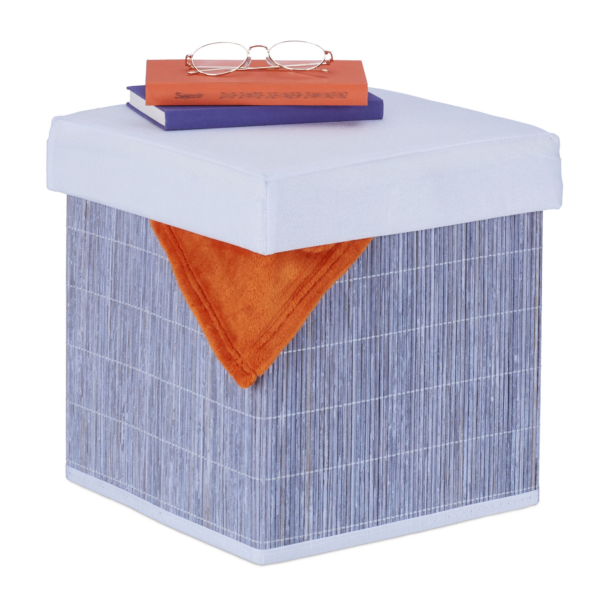 Sitzhocker mit Stauraum Weiss-Grau von Relaxdays