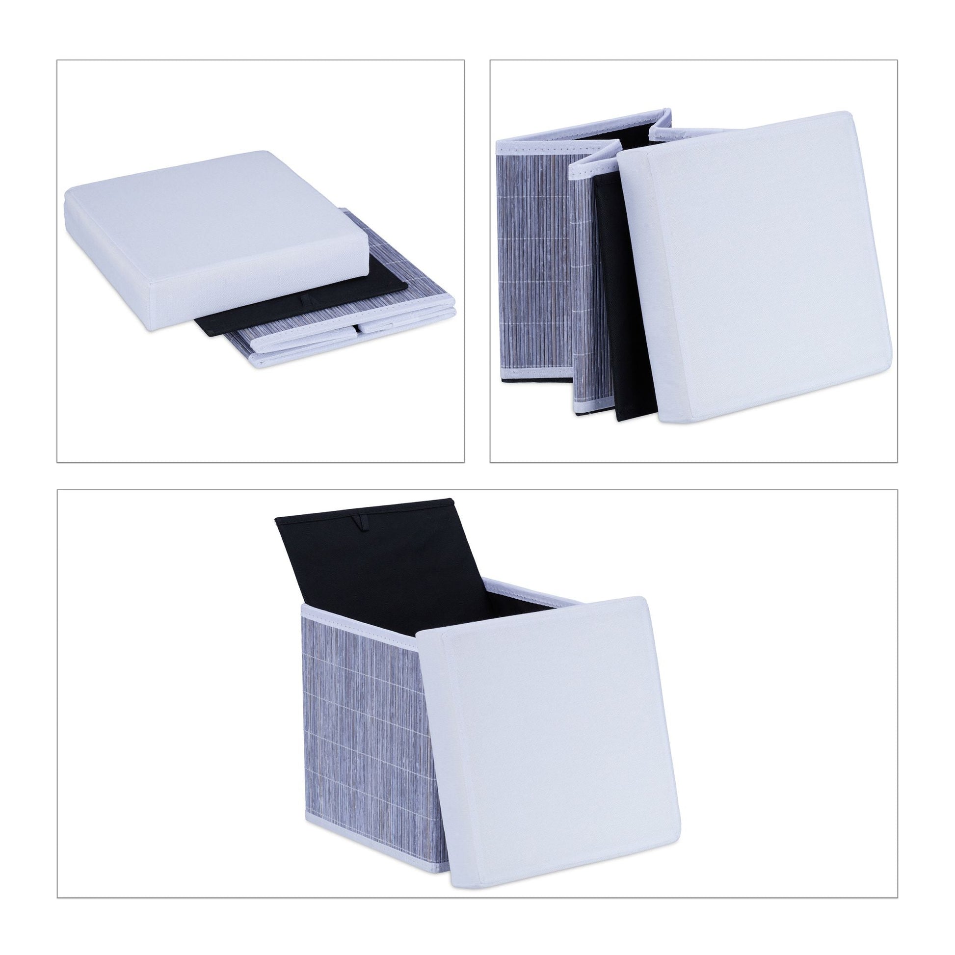 Sitzhocker mit Stauraum Weiss-Grau von Relaxdays