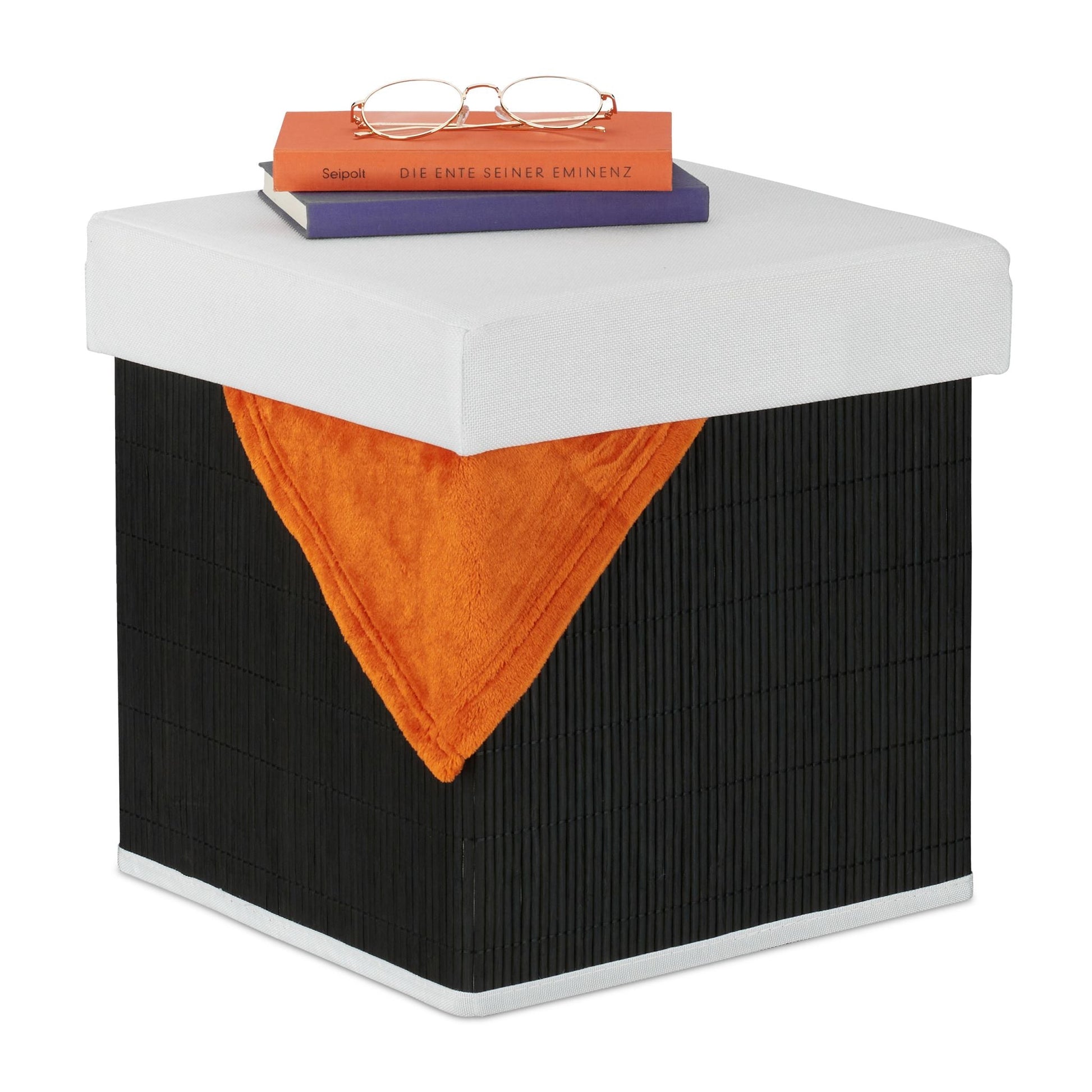 Sitzhocker mit Stauraum Weiss-Schwarz von Relaxdays