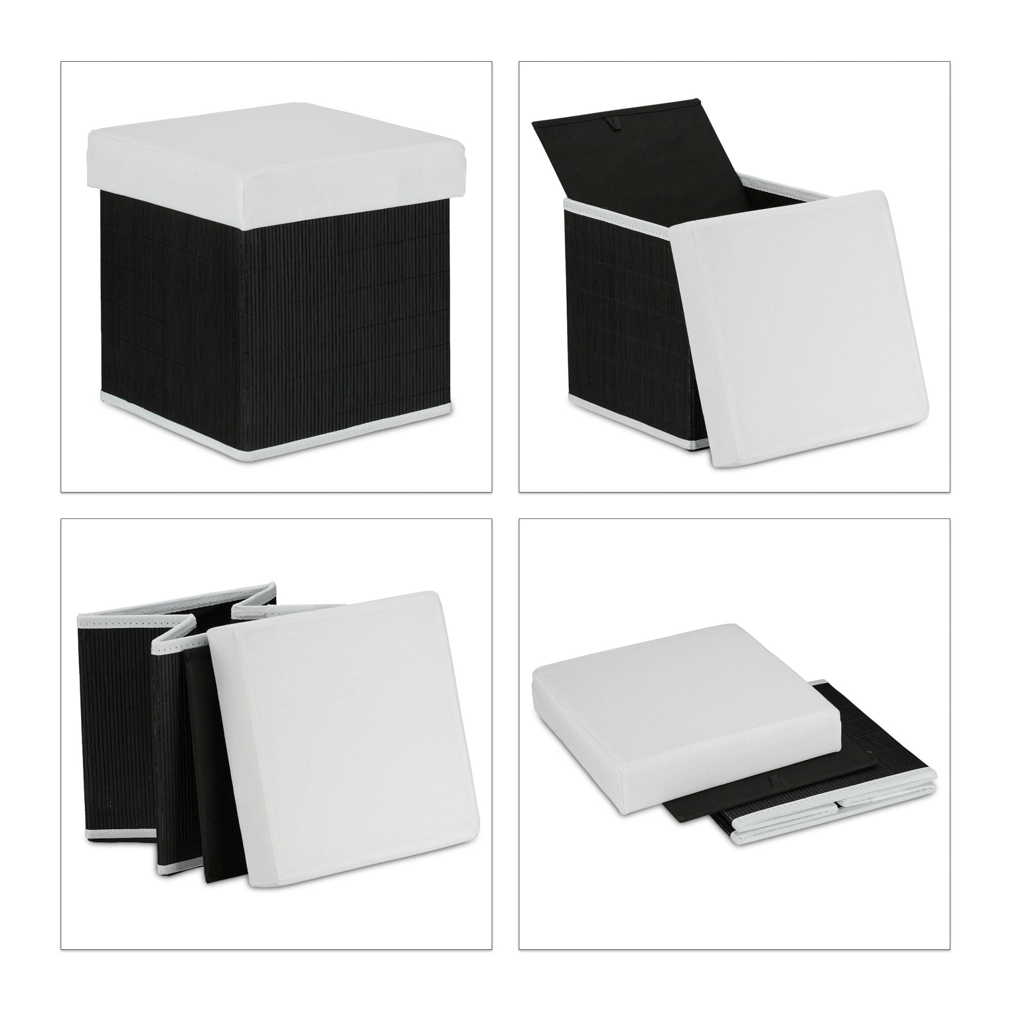 Sitzhocker mit Stauraum Weiss-Schwarz von Relaxdays