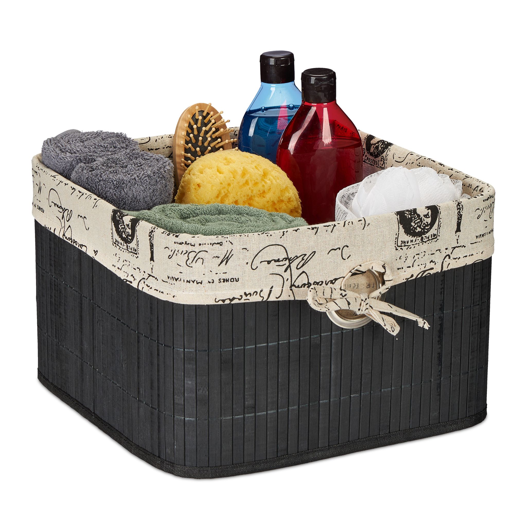 Aufbewahrungskorb Bambus Creme-Schwarz von Relaxdays