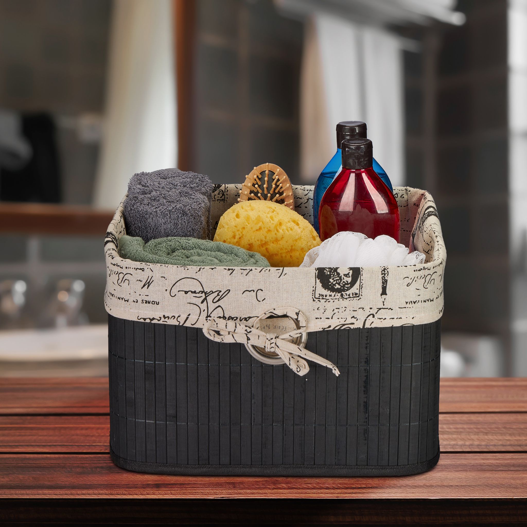 Aufbewahrungskorb Bambus Creme-Schwarz von Relaxdays