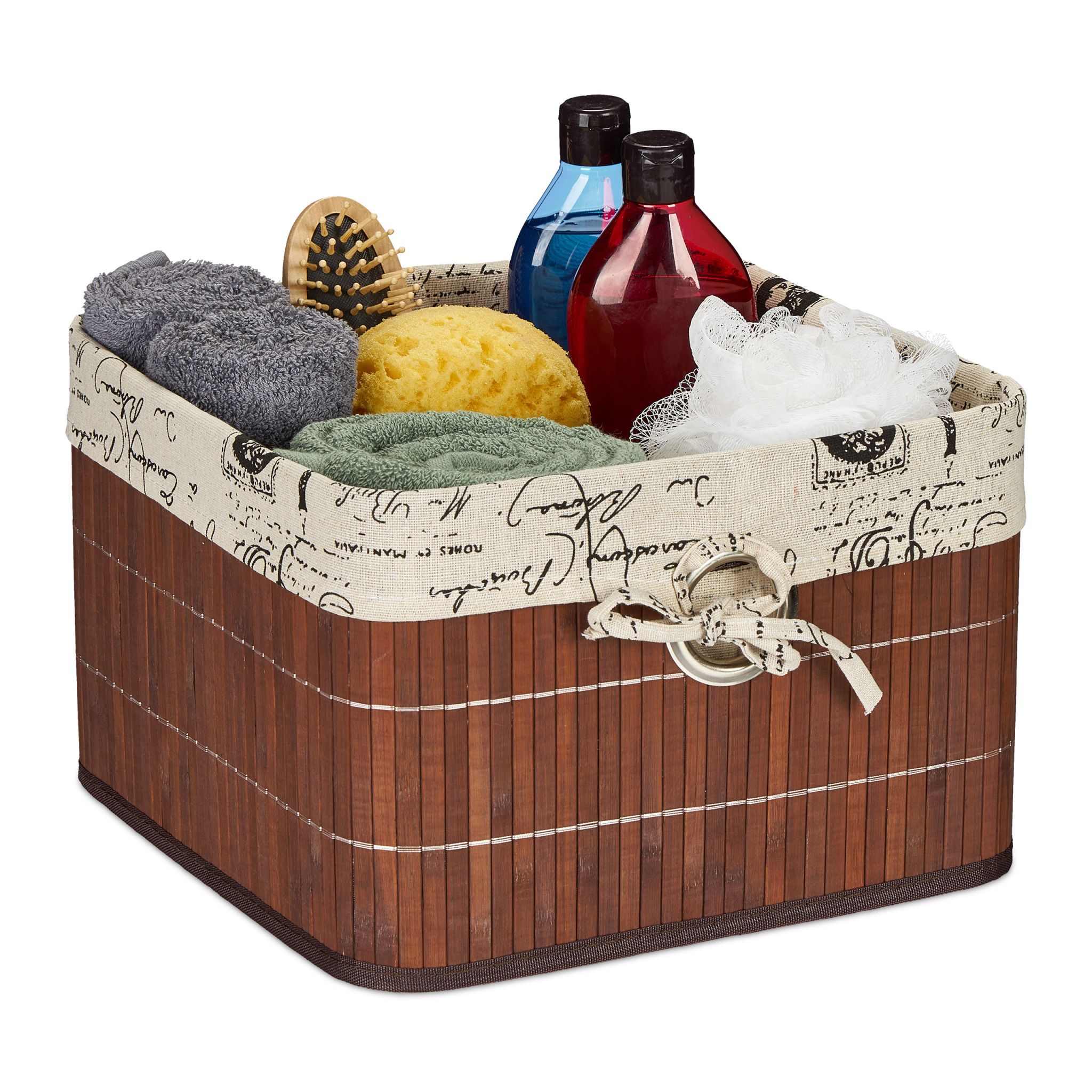 Aufbewahrungskorb Bambus Braun-Creme-Schwarz von Relaxdays