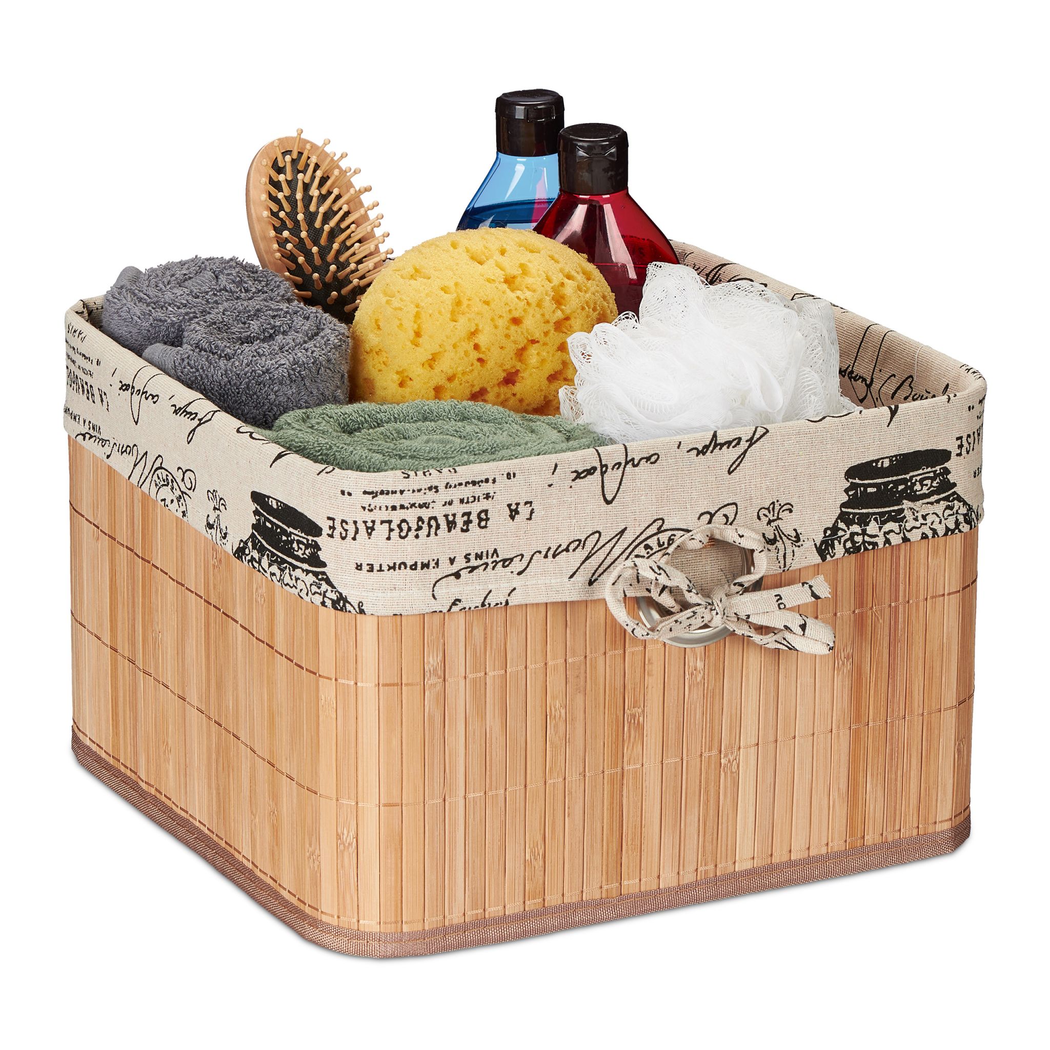 Aufbewahrungskorb Bambus Creme-Hellbraun-Schwarz von Relaxdays