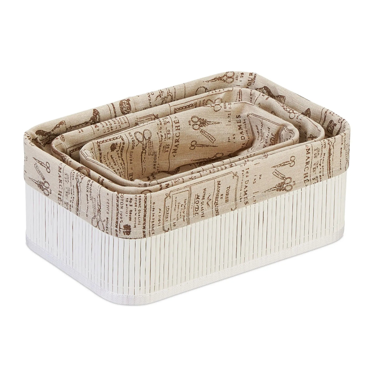 Aufbewahrungskorb 3er-Set Bambus Beige-Weiss-Dunkelbraun von Relaxdays