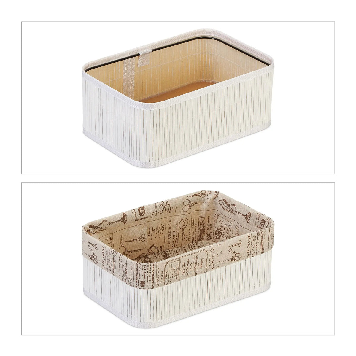 Aufbewahrungskorb 3er-Set Bambus Beige-Weiss-Dunkelbraun von Relaxdays
