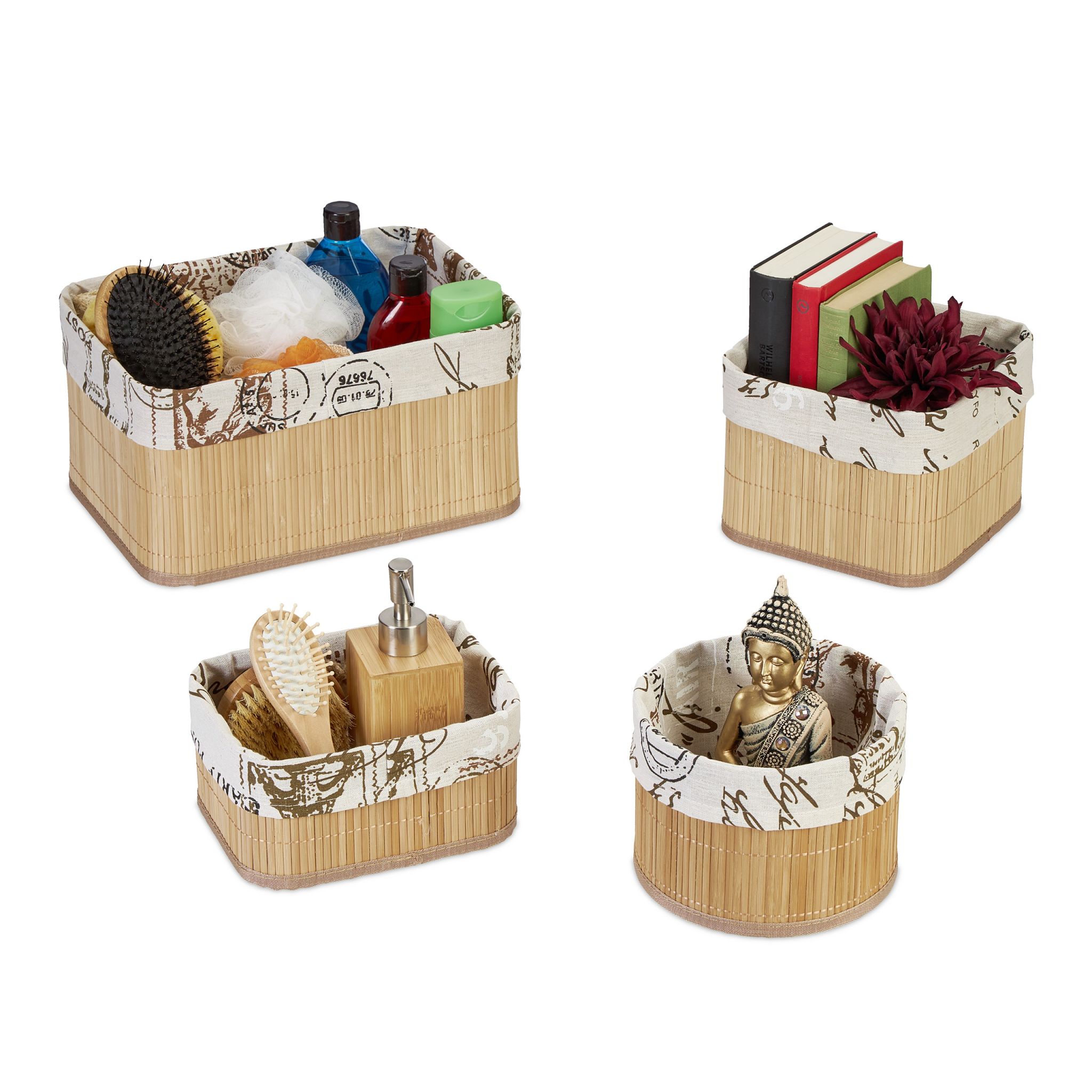 Aufbewahrungskorb 4er-Set Creme-Hellbraun von Relaxdays