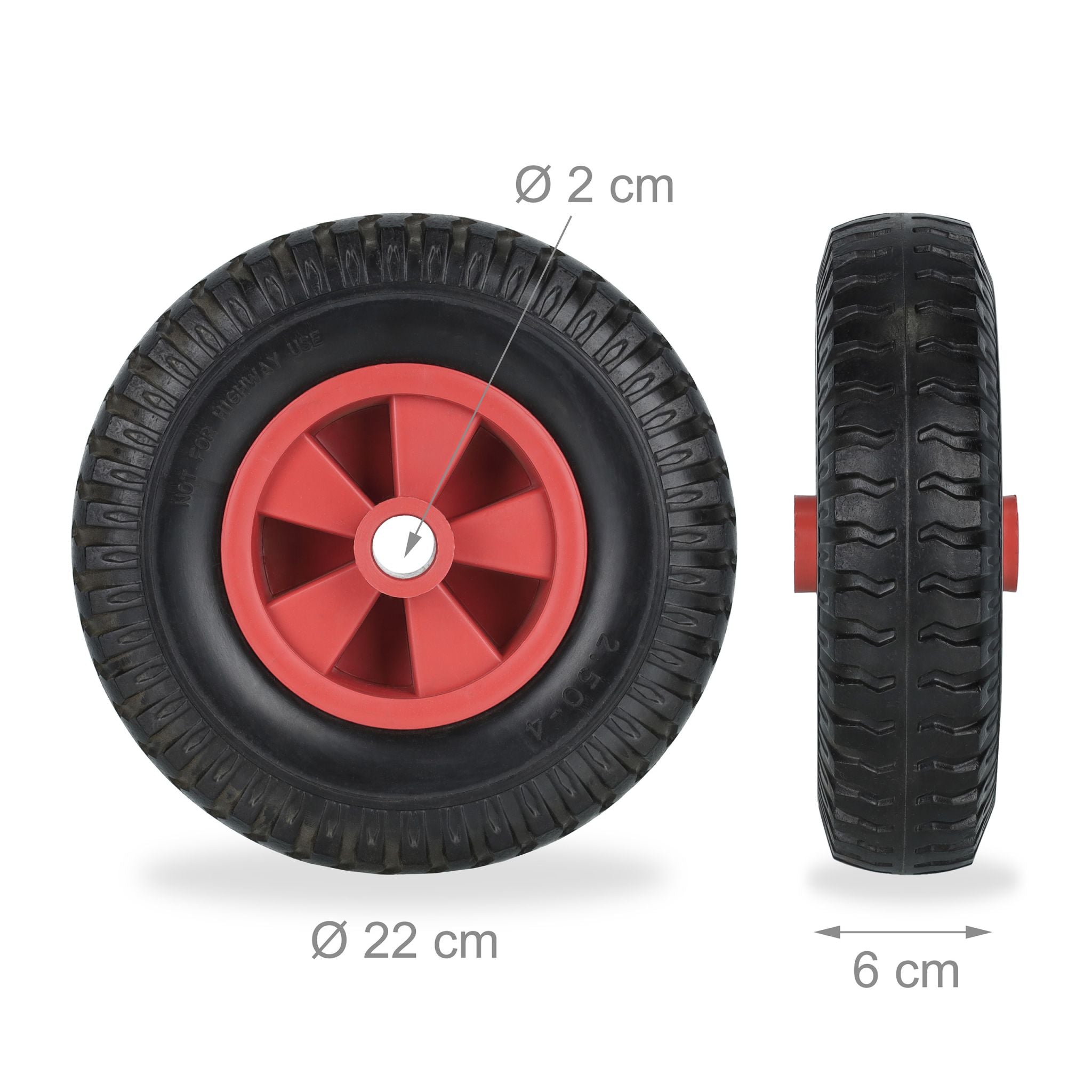 Schubkarrenrad 2.50-4 2er-Set Rot-Schwarz von Relaxdays