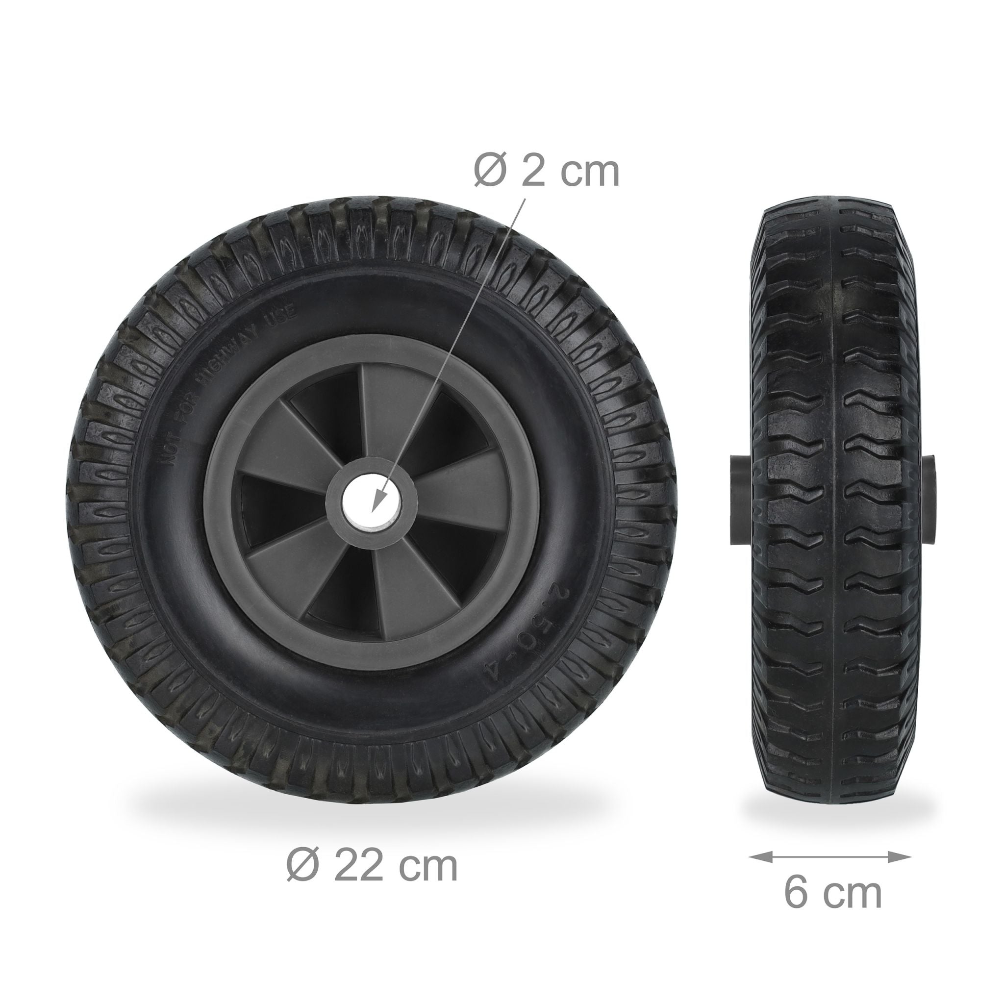 Schubkarrenrad 2.50-4 2er-Set Schwarz von Relaxdays