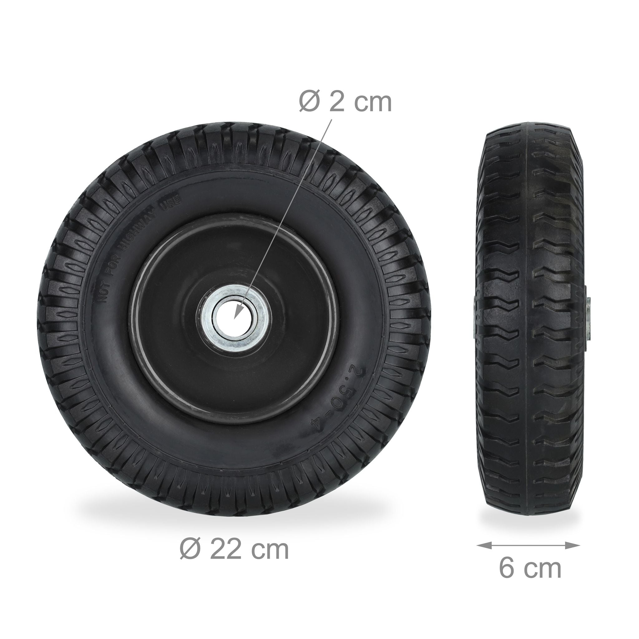 Schubkarrenrad 2.50-4 2er-Set Schwarz von Relaxdays