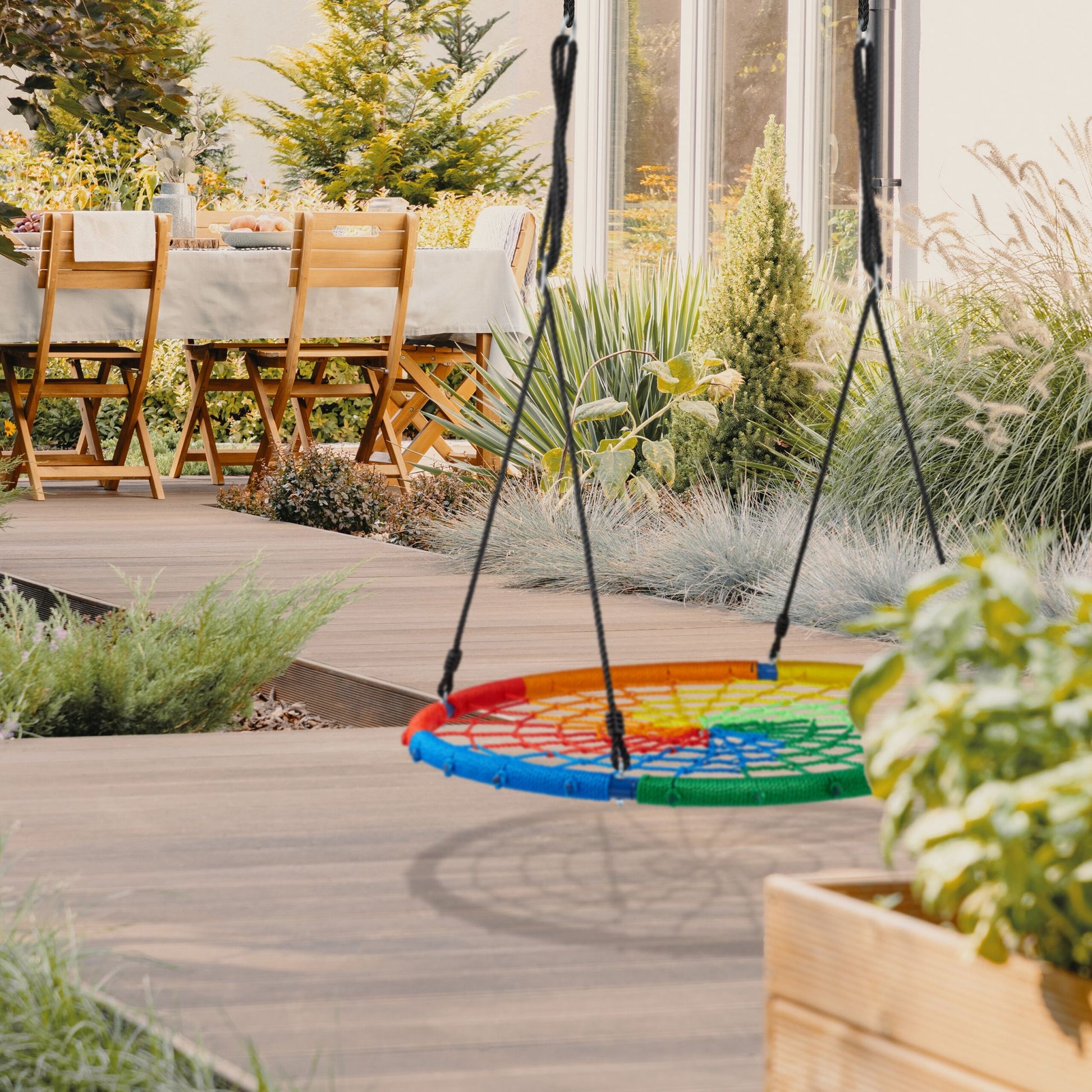 Farbenfrohe Nestschaukel 100cm D Blau-Grün-Orange von Relaxdays