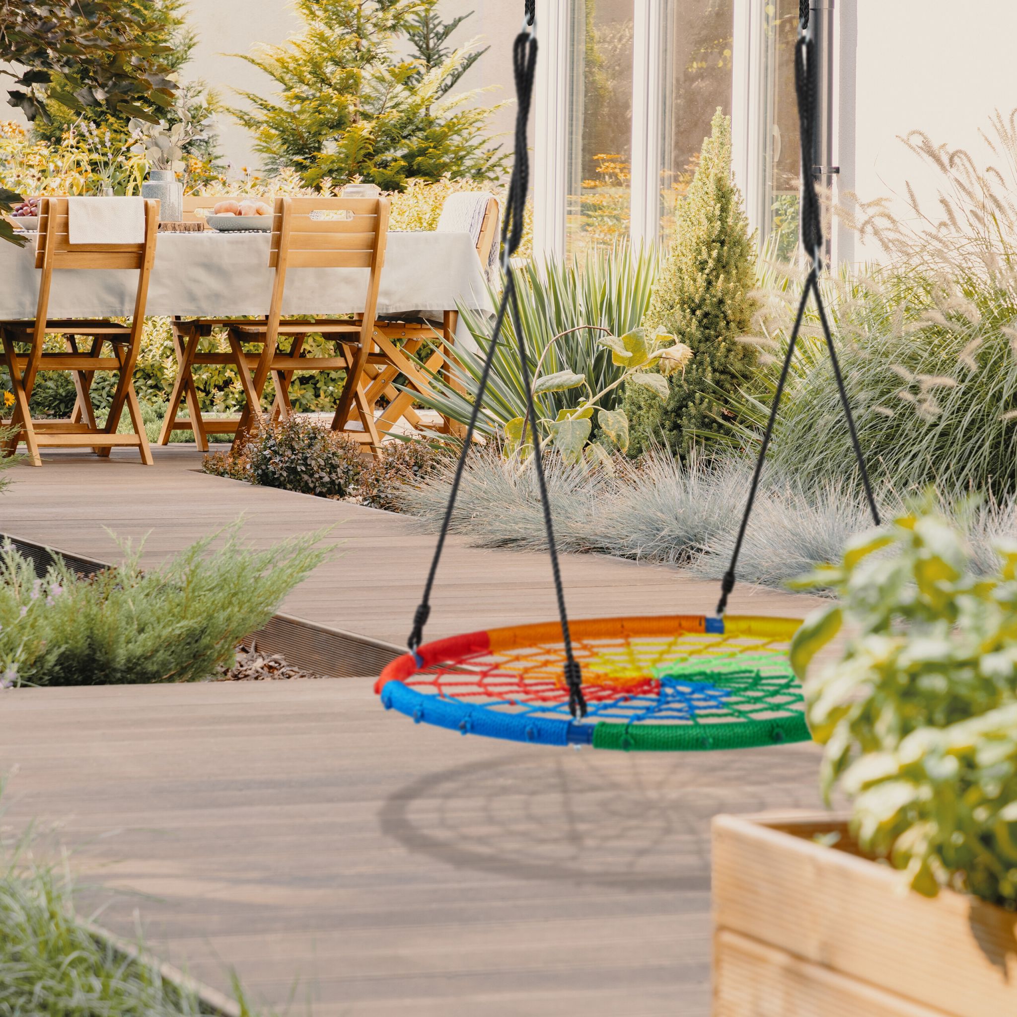 Farbenfrohe Nestschaukel 100cm D Blau-Grün-Orange von Relaxdays