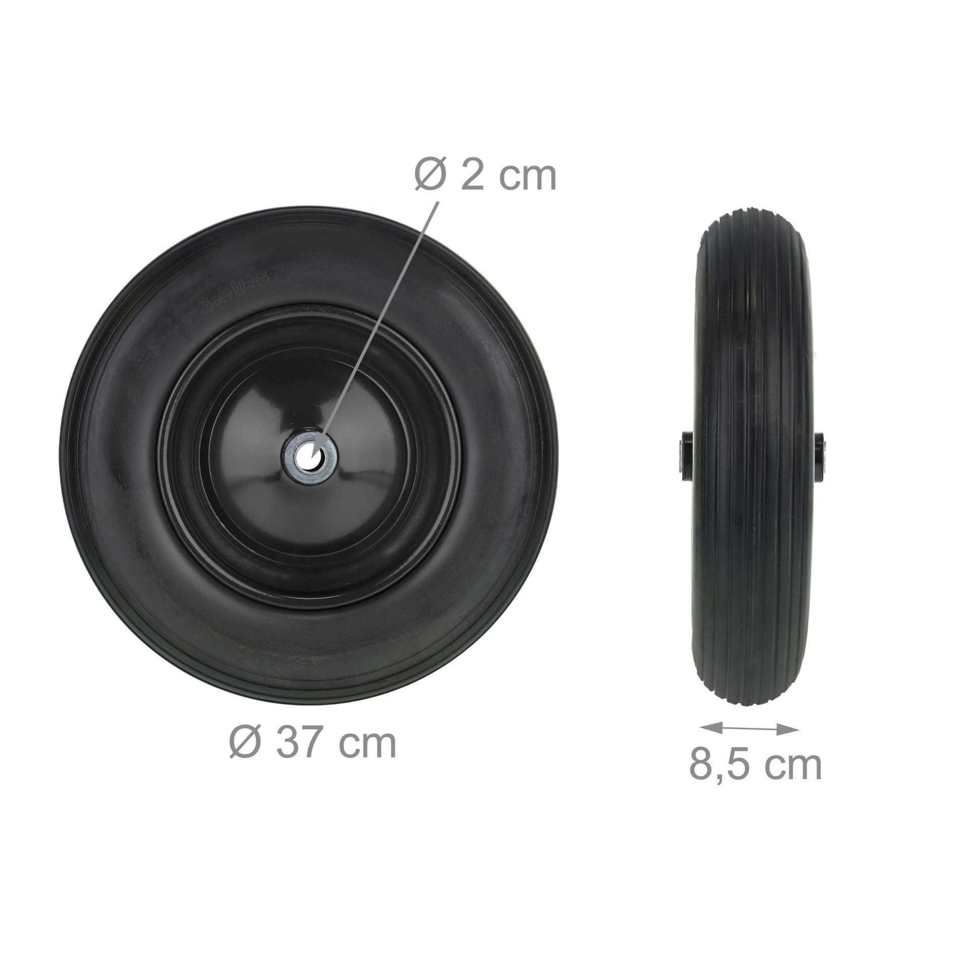 Schubkarrenrad PU 3.50-8 Schwarz von Relaxdays