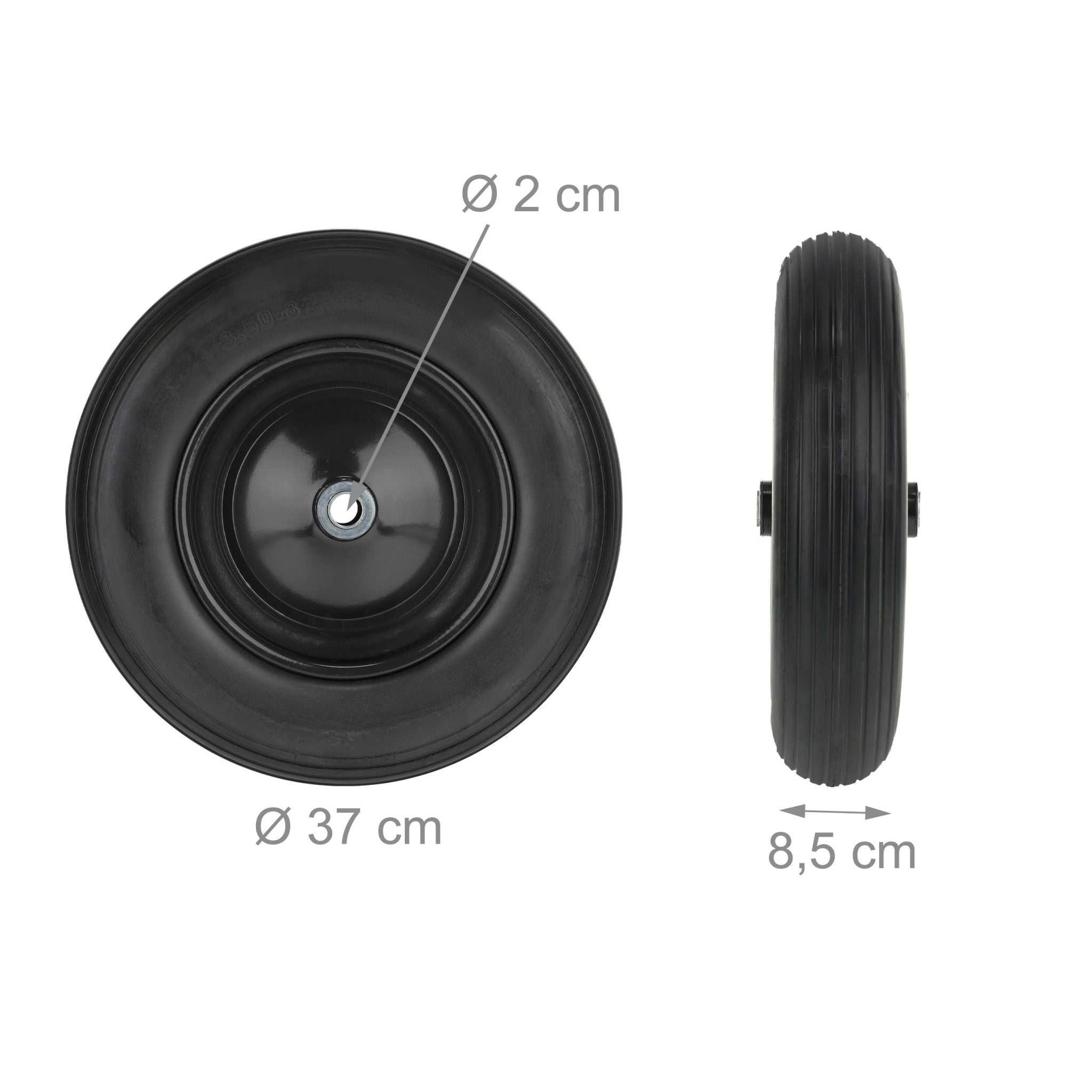 Schubkarrenrad PU 3.50-8 Schwarz von Relaxdays