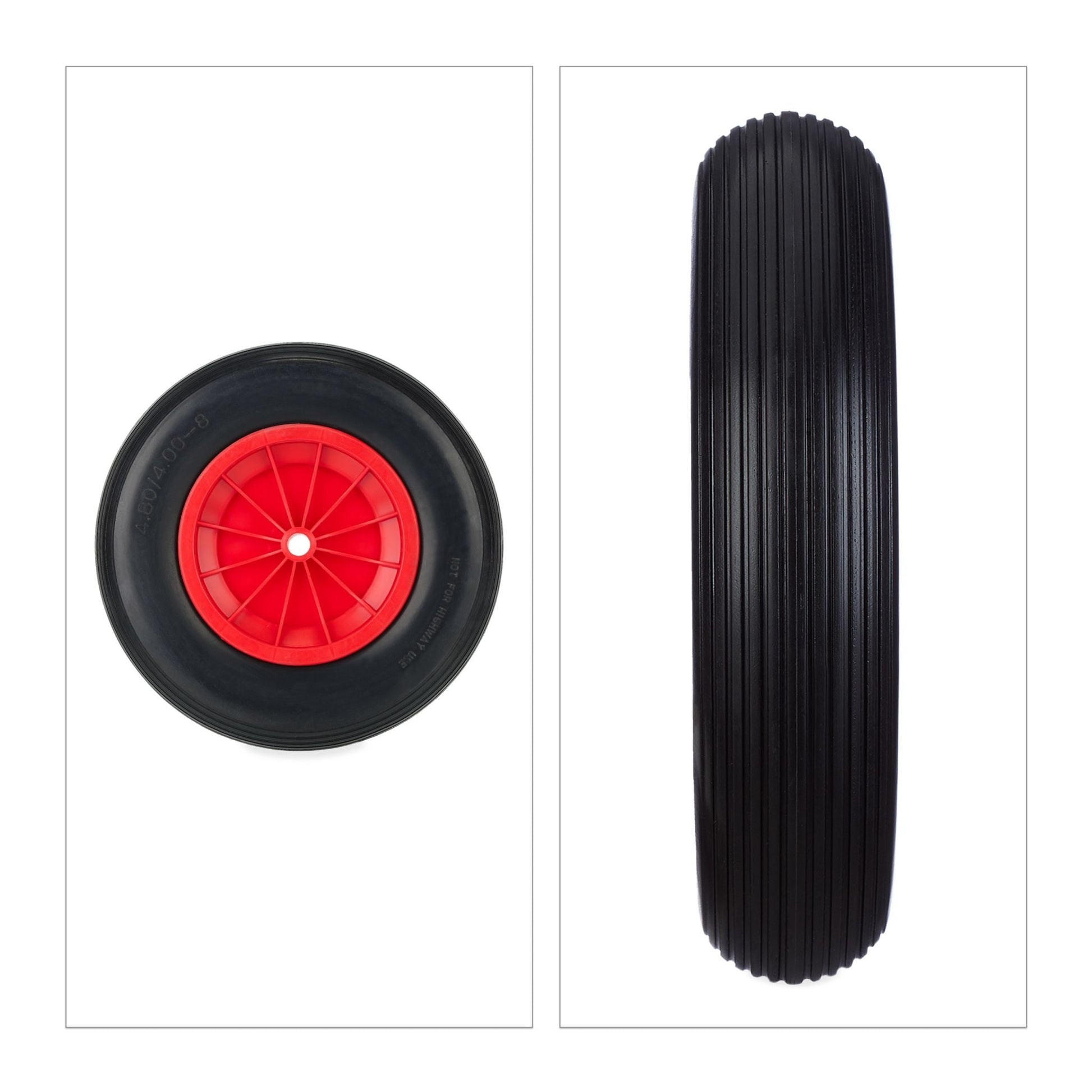 Schubkarrenrad PU 4.80/4.00-8 Rot-Schwarz von Relaxdays